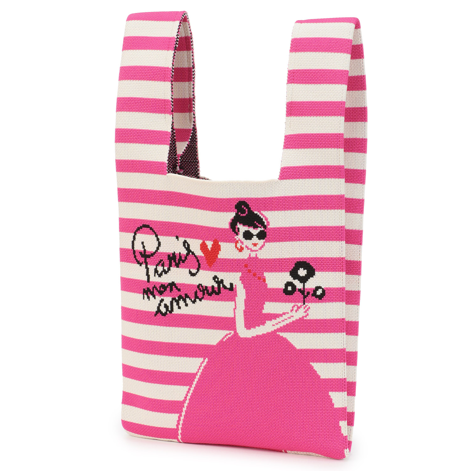 ボーダー女の子ニットバッグ - 画像3