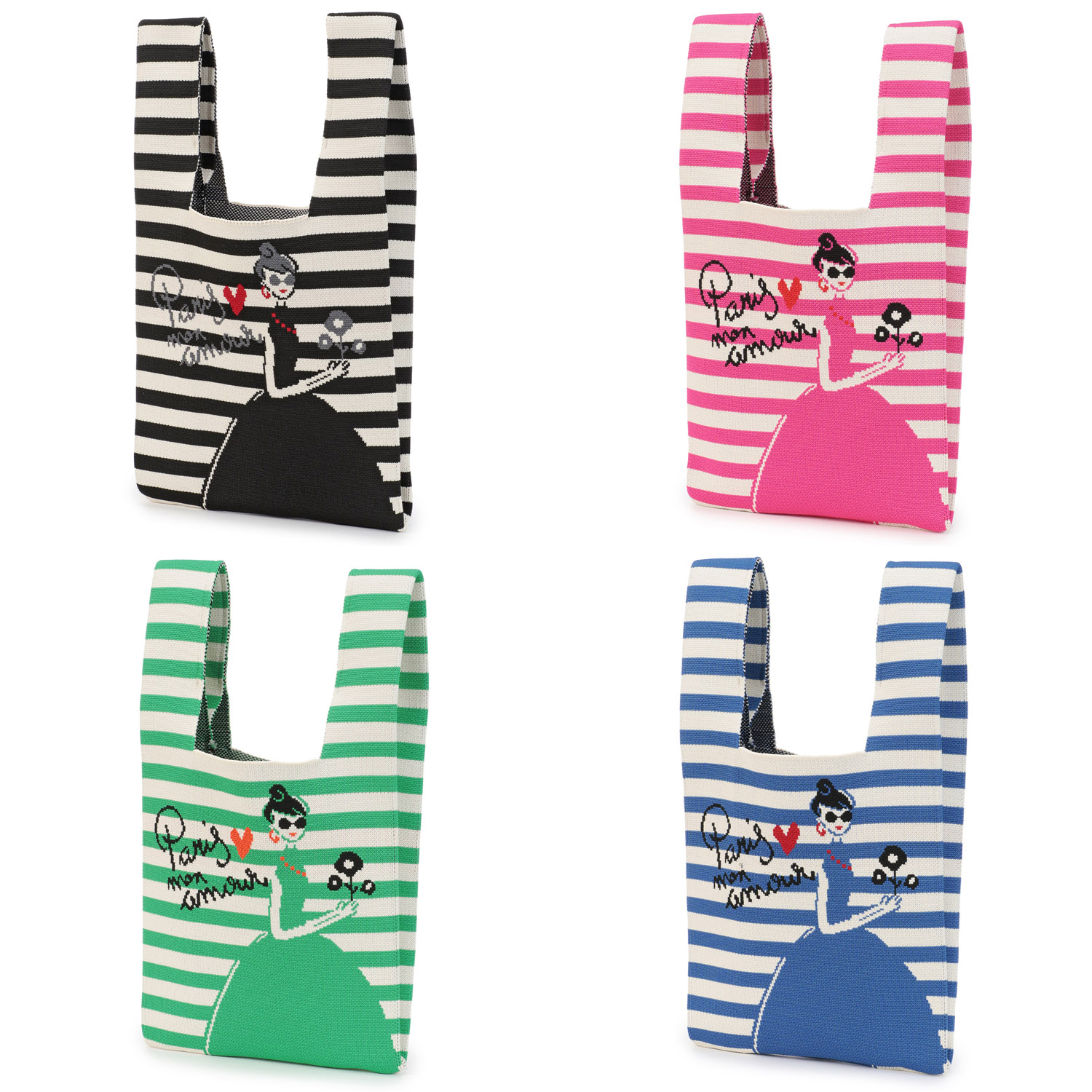 ボーダー女の子ニットバッグ