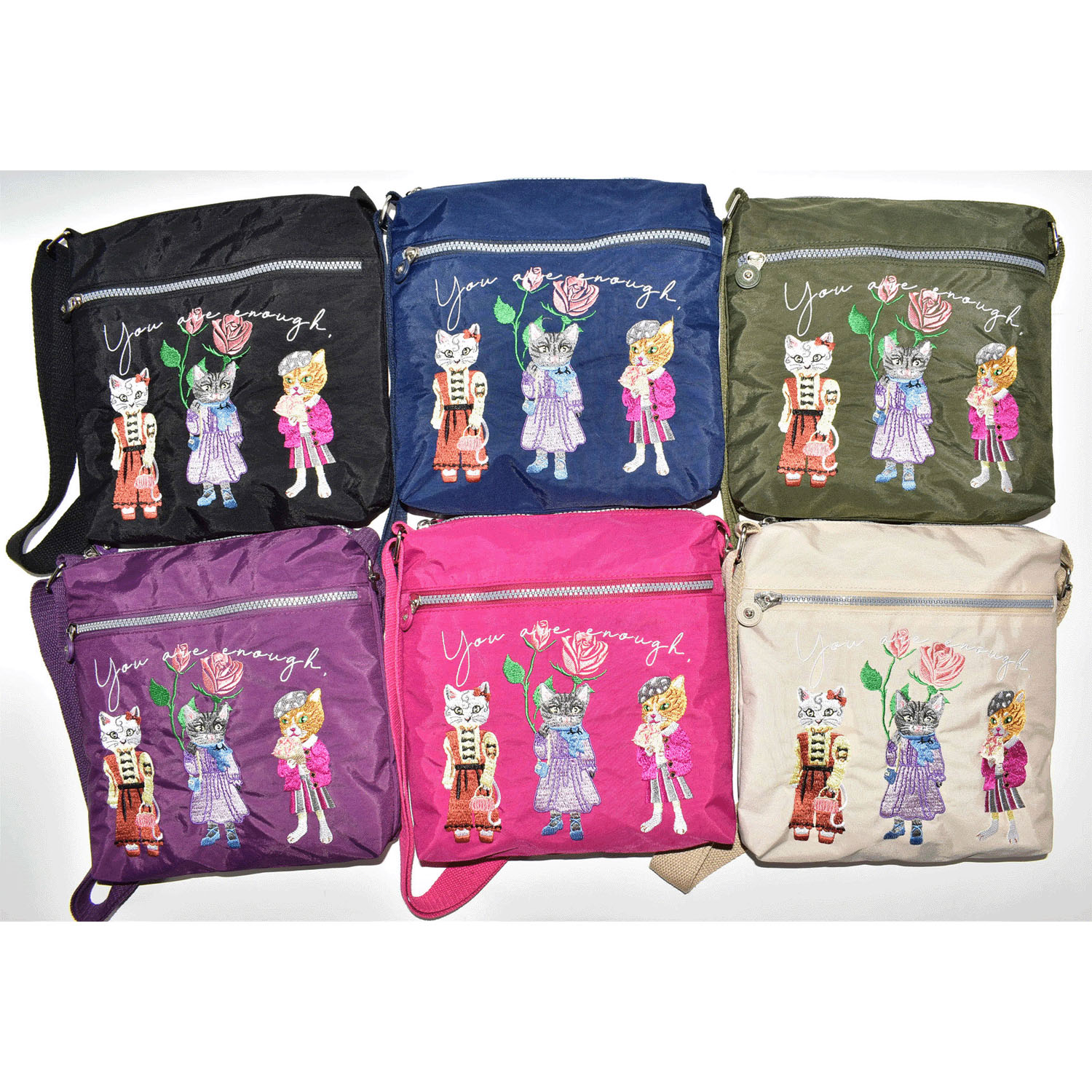 ネコ刺繍スクエア型ショルダーバッグ