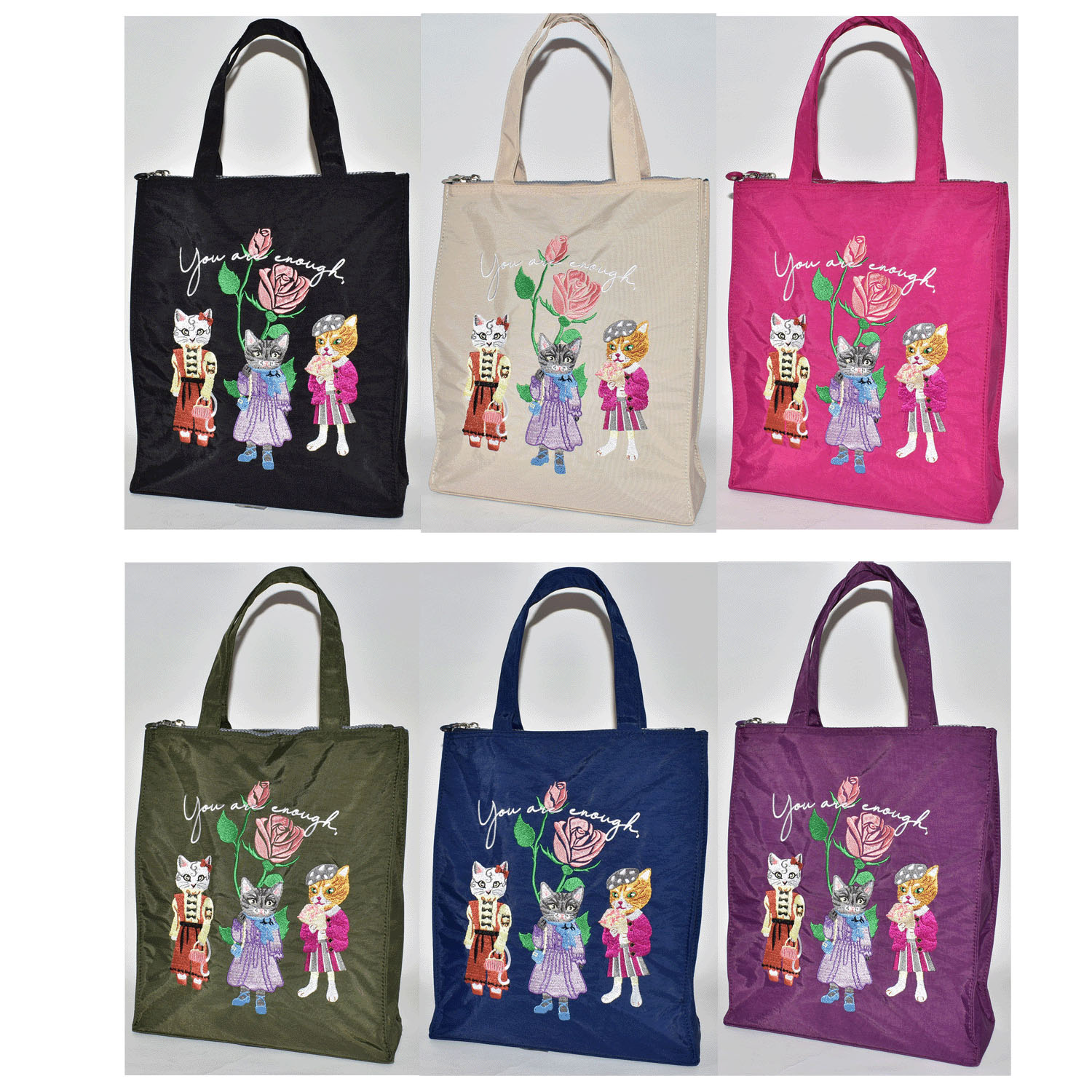 ネコ刺繍 縦型バッグ