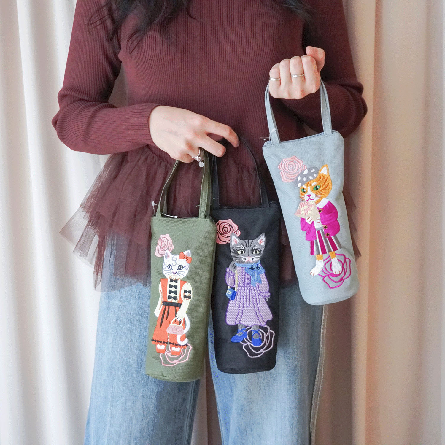 【エトワールオリジナル】ネコ刺繍吸水マルチケース