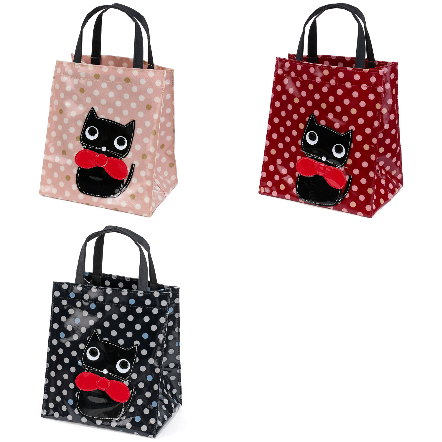 リボン猫ドット柄サイドバッグ - 画像1