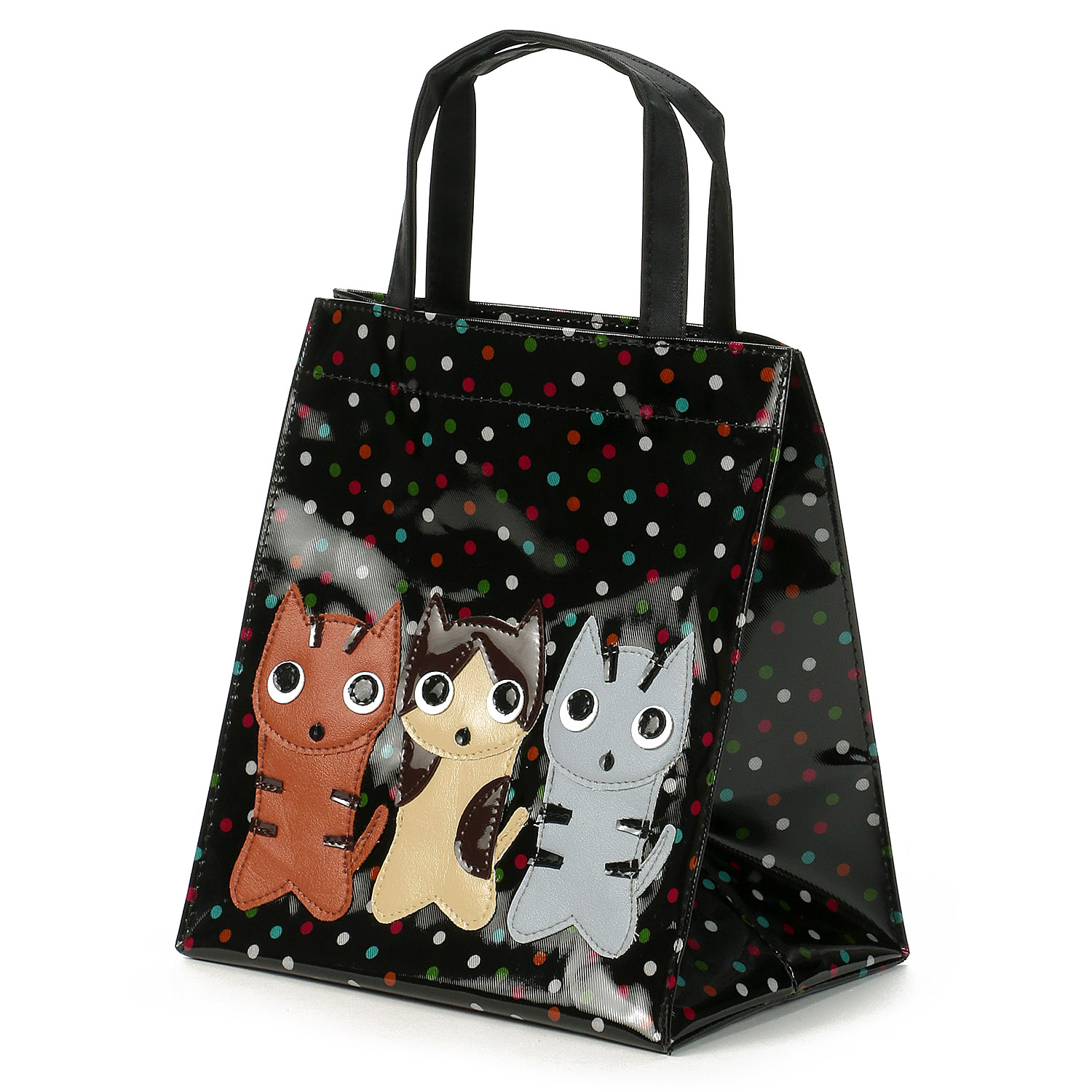 3匹猫カラフルドットサイドバッグ