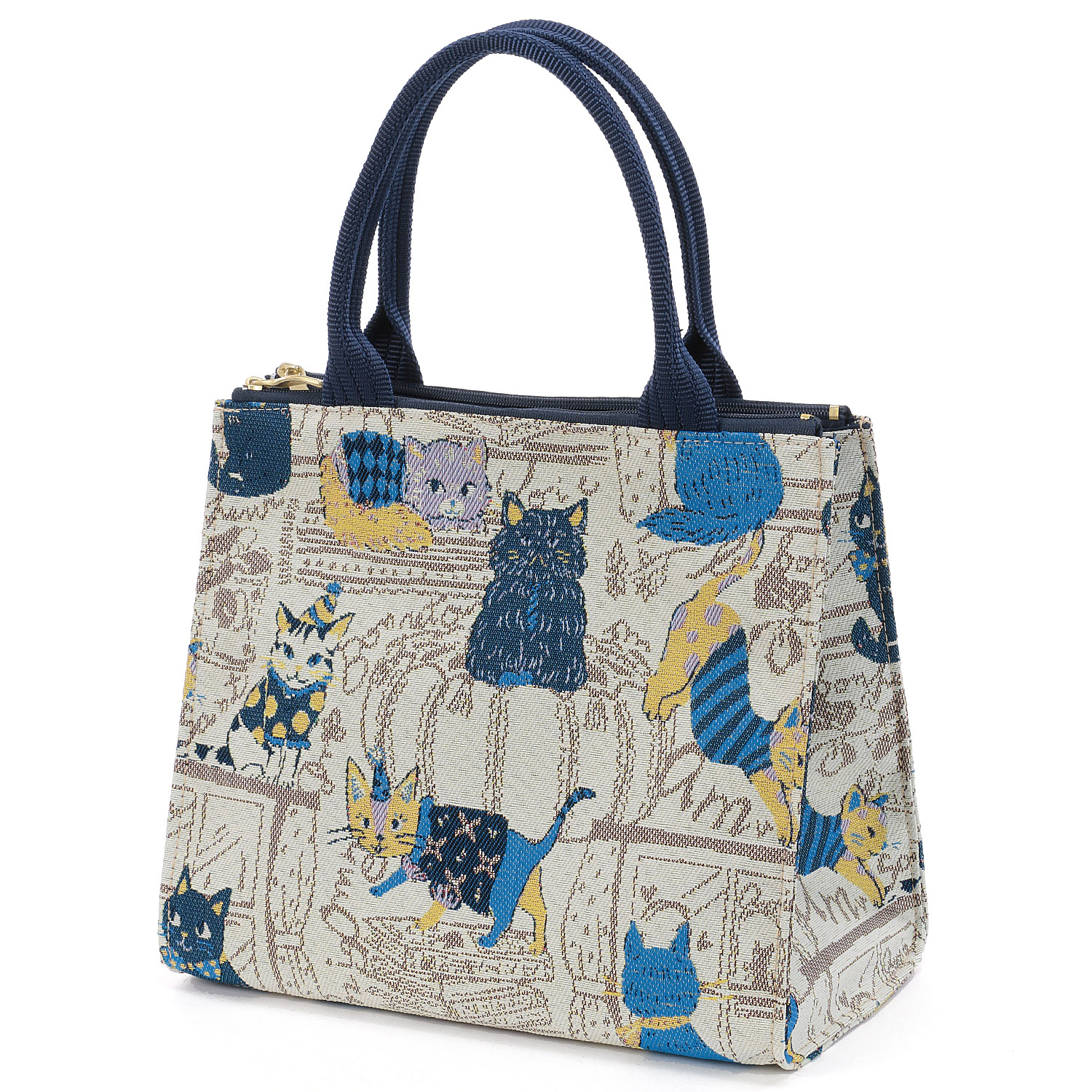 シャルポ ネコ柄Wファスナー角型バッグ - 画像7