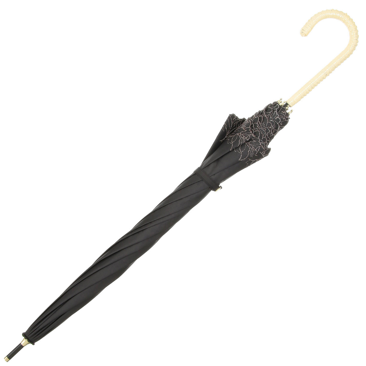 晴雨兼用 PUリーフラメ刺繍ショート傘 - 画像2