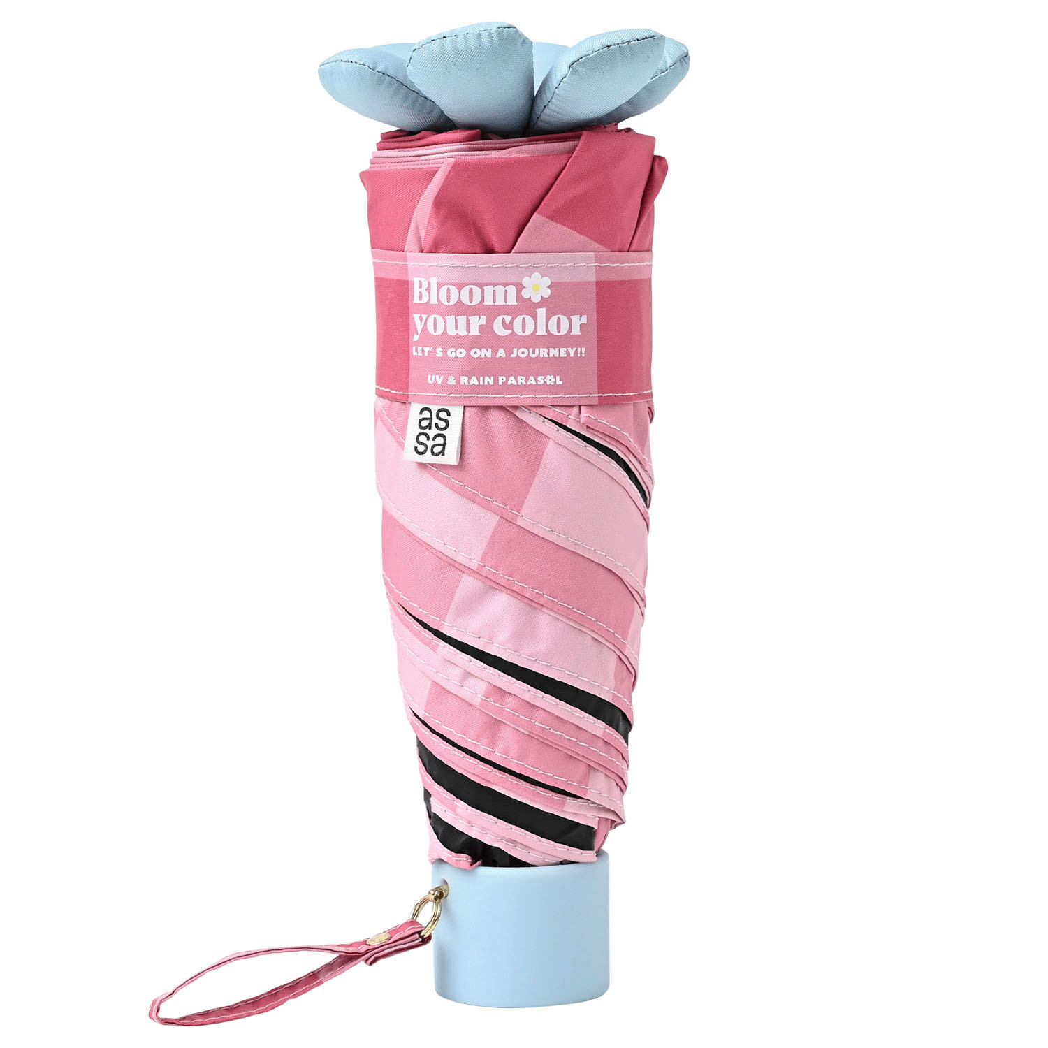 【assa】お花パラソル チェック 5段折晴雨兼用ミニ傘 - 画像3