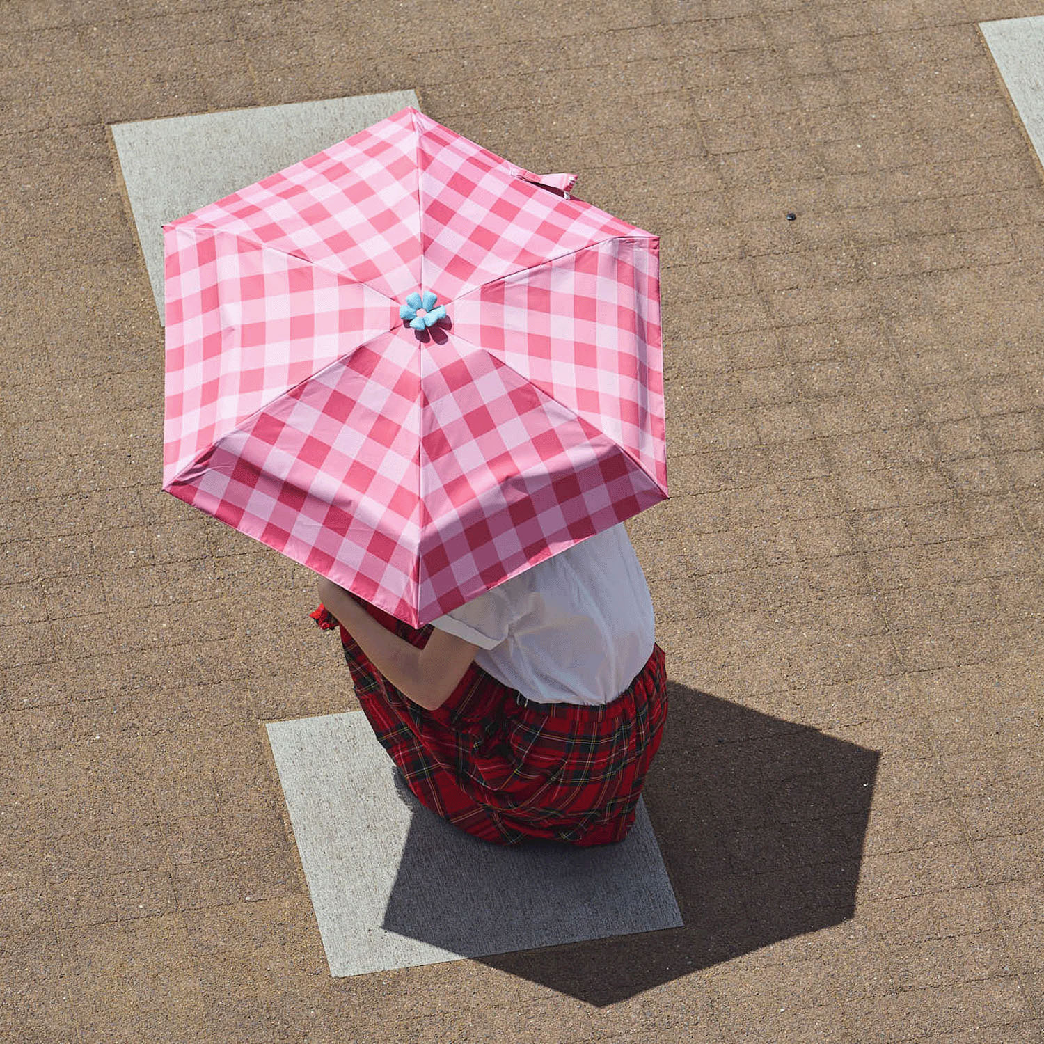 【assa】お花パラソル チェック 5段折晴雨兼用ミニ傘 - 画像1