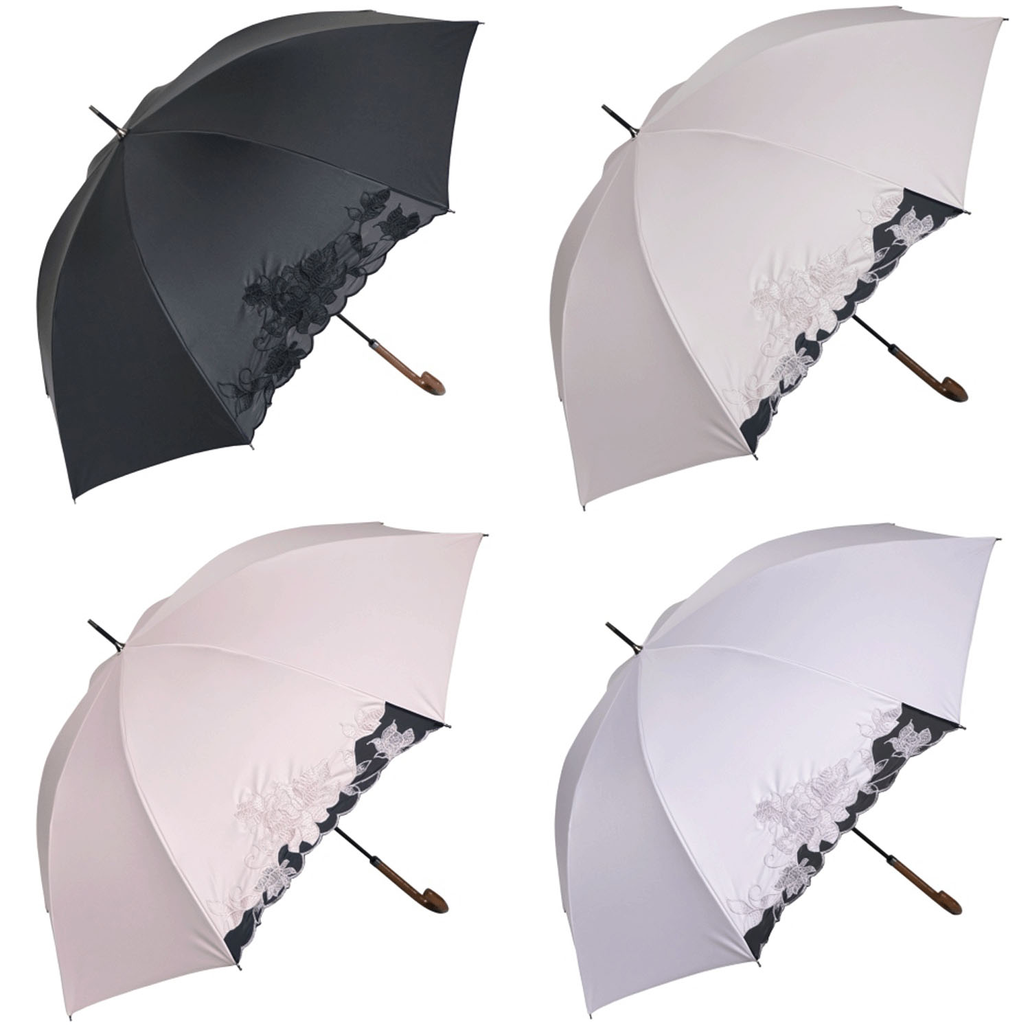 晴雨兼用 ポンジー花刺繍長傘 - 画像1