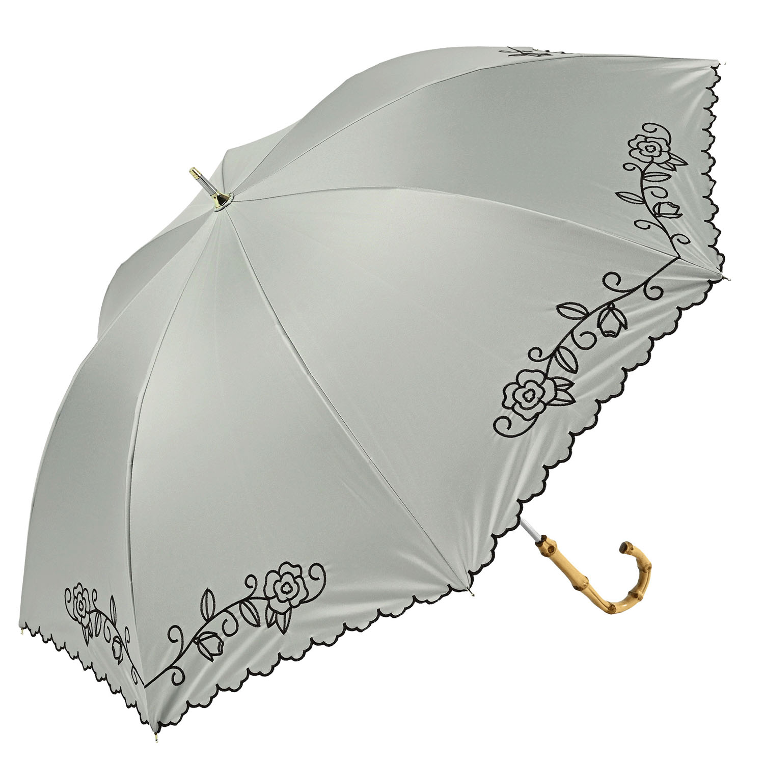 晴雨兼用 ローズ刺繍長傘 - 画像6