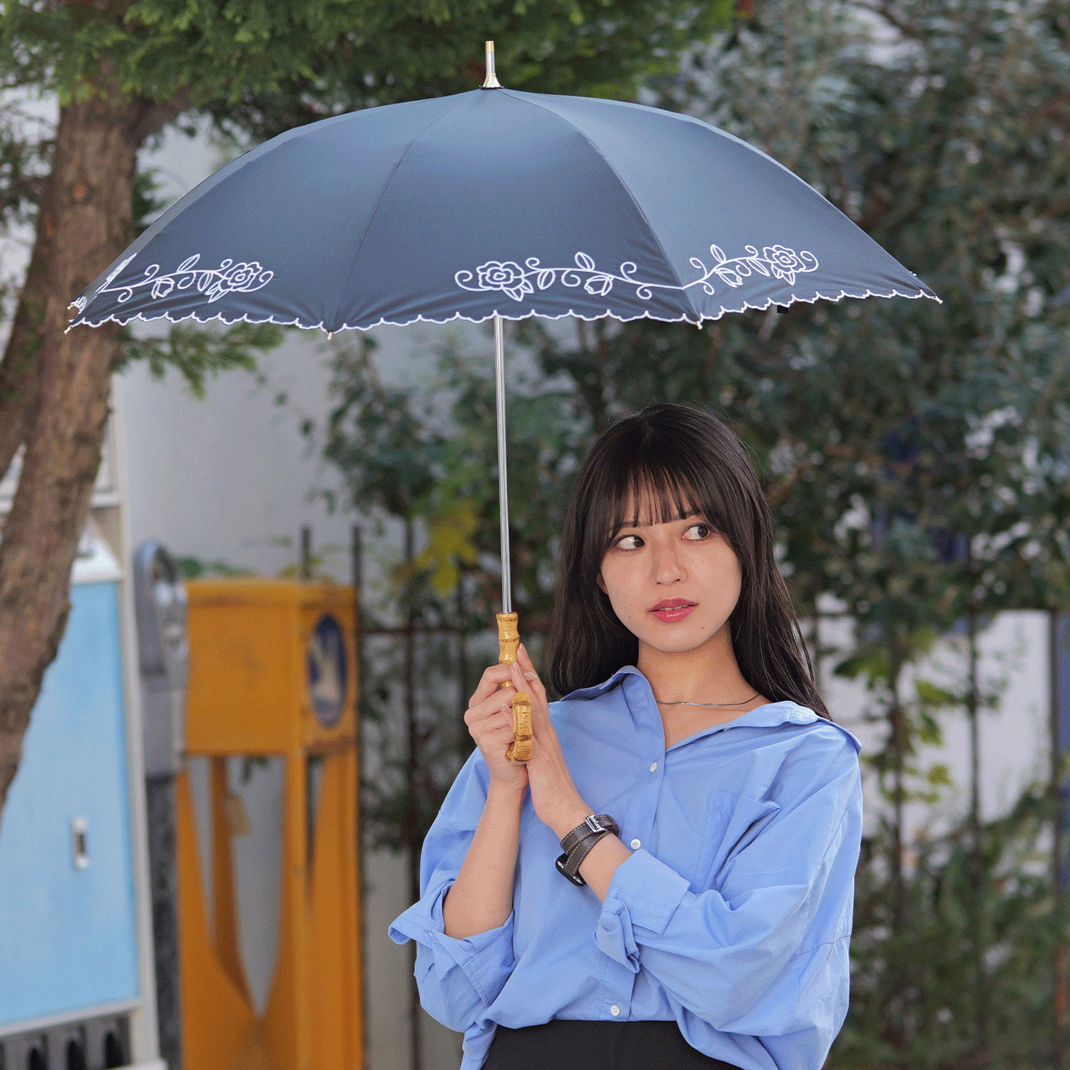 晴雨兼用 ローズ刺繍長傘