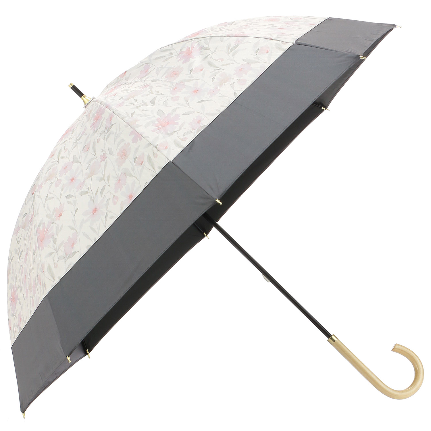 晴雨兼用 PU ぼかしフラワー切り継ぎショート傘 - 画像2