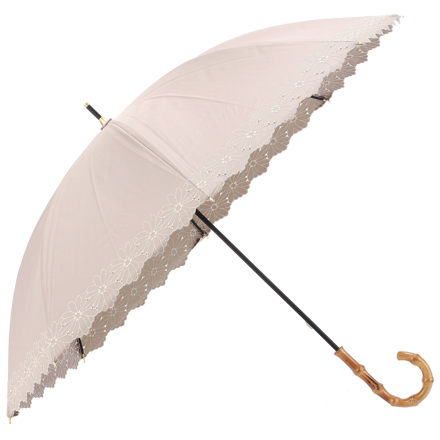晴雨兼用 PU フラワーボーラー刺繍ショート傘 - 画像3