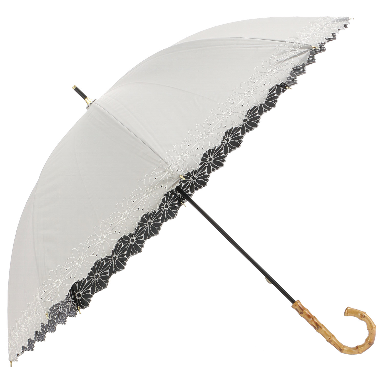 晴雨兼用 PU フラワーボーラー刺繍ショート傘