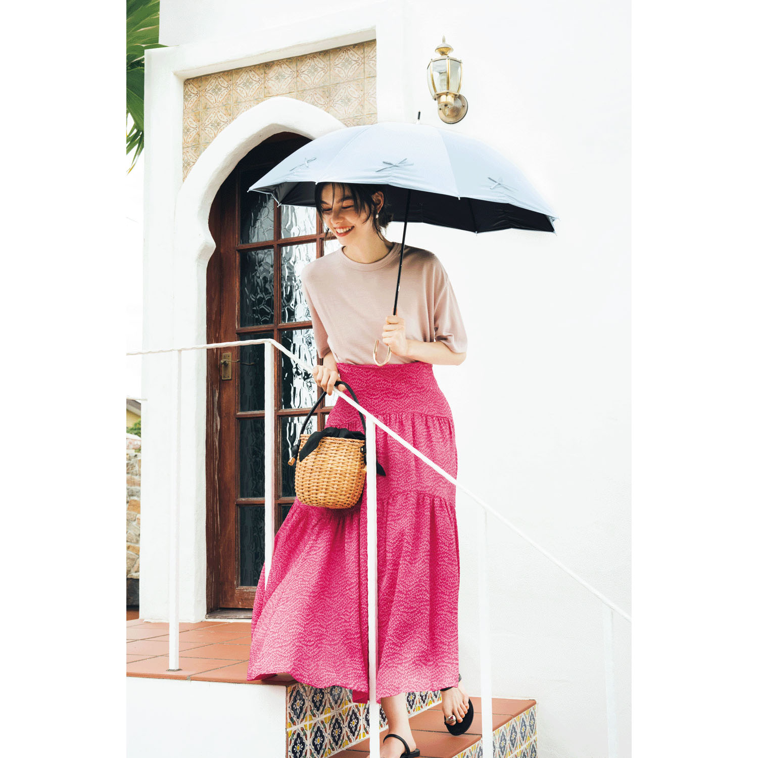 【because】 晴雨兼用 PUシャーリングリボン長傘