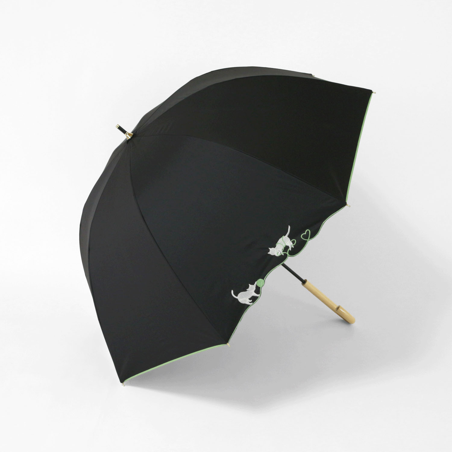 晴雨兼用 毛糸と猫のスカラップ刺繍長傘 - 画像2