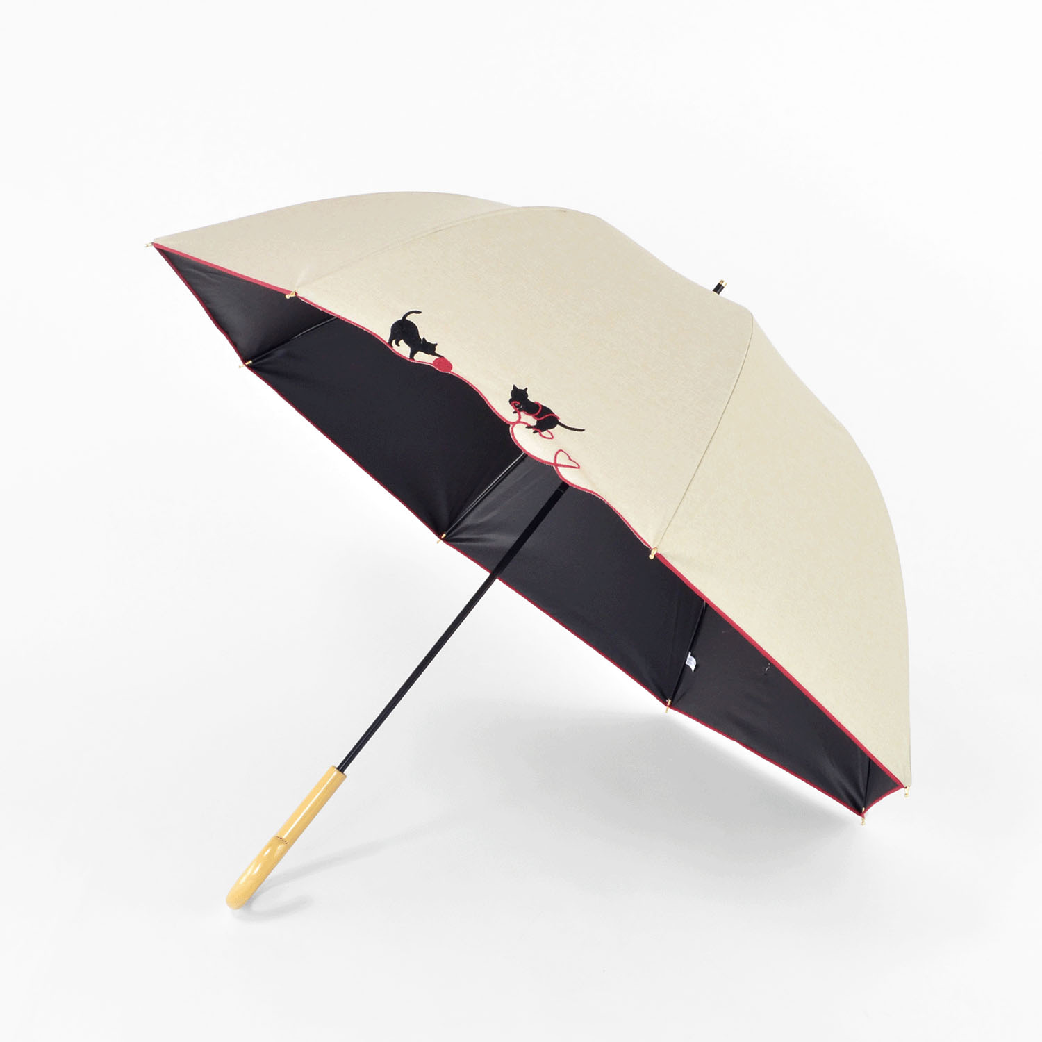 晴雨兼用 毛糸と猫のスカラップ刺繍長傘 - 画像4