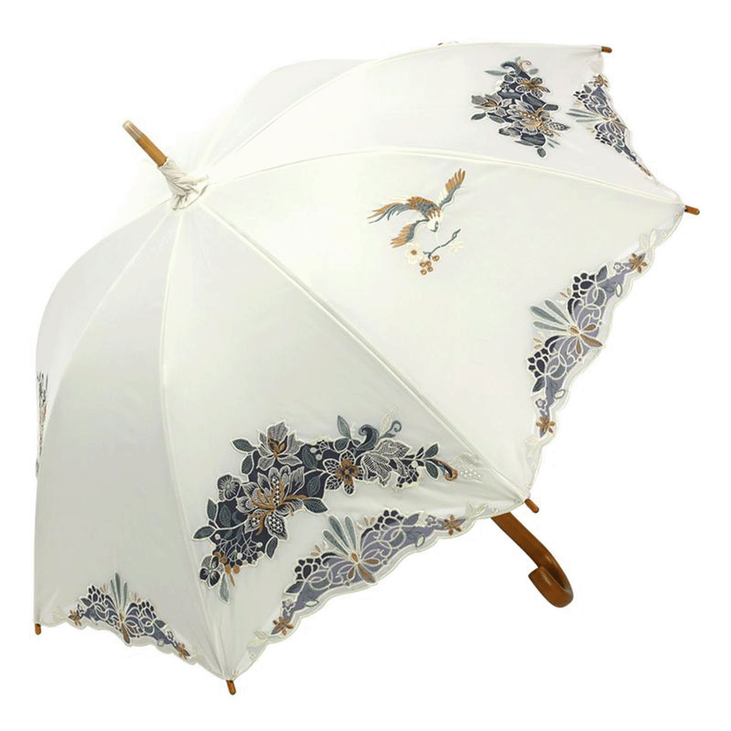 完全遮光 （晴雨兼用）女優日傘 「花鳥オーガンジー刺繍かわず張り」 - 画像2