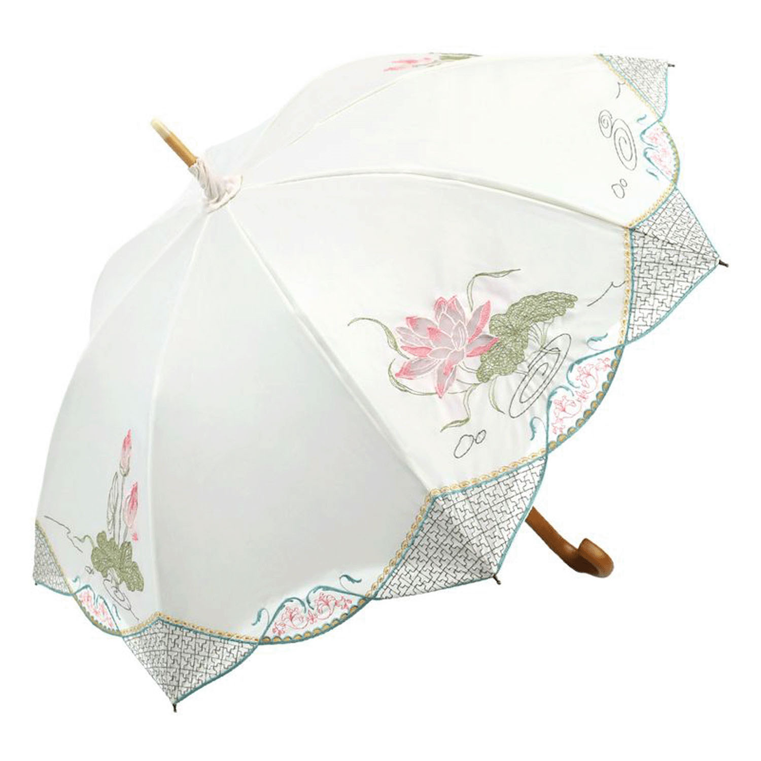 完全遮光 （晴雨兼用）女優日傘 「蓮花オーガンジー刺繍かわず張り」 - 画像3