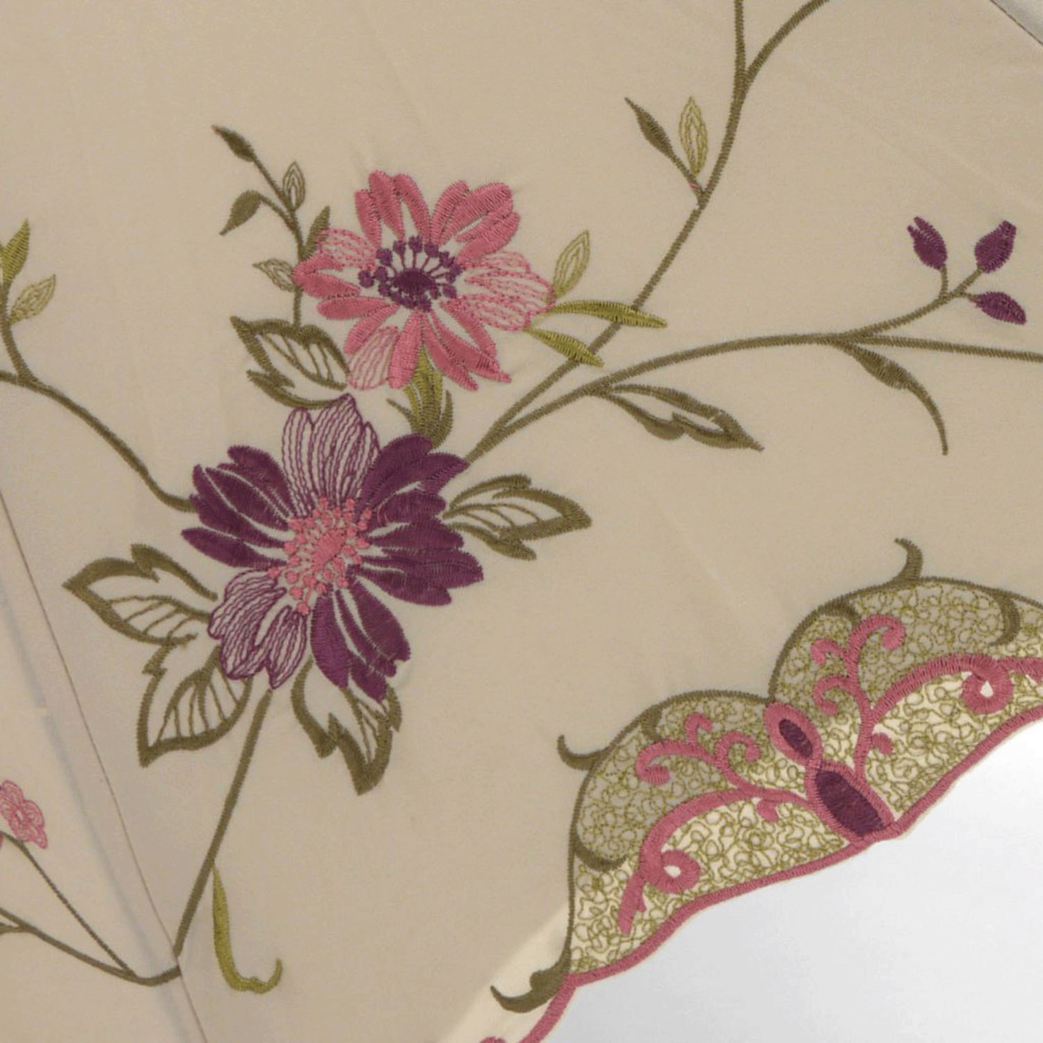 完全遮光 （晴雨兼用）女優日傘 「花鳥刺繍かわず張り」ショート長傘 - 画像12