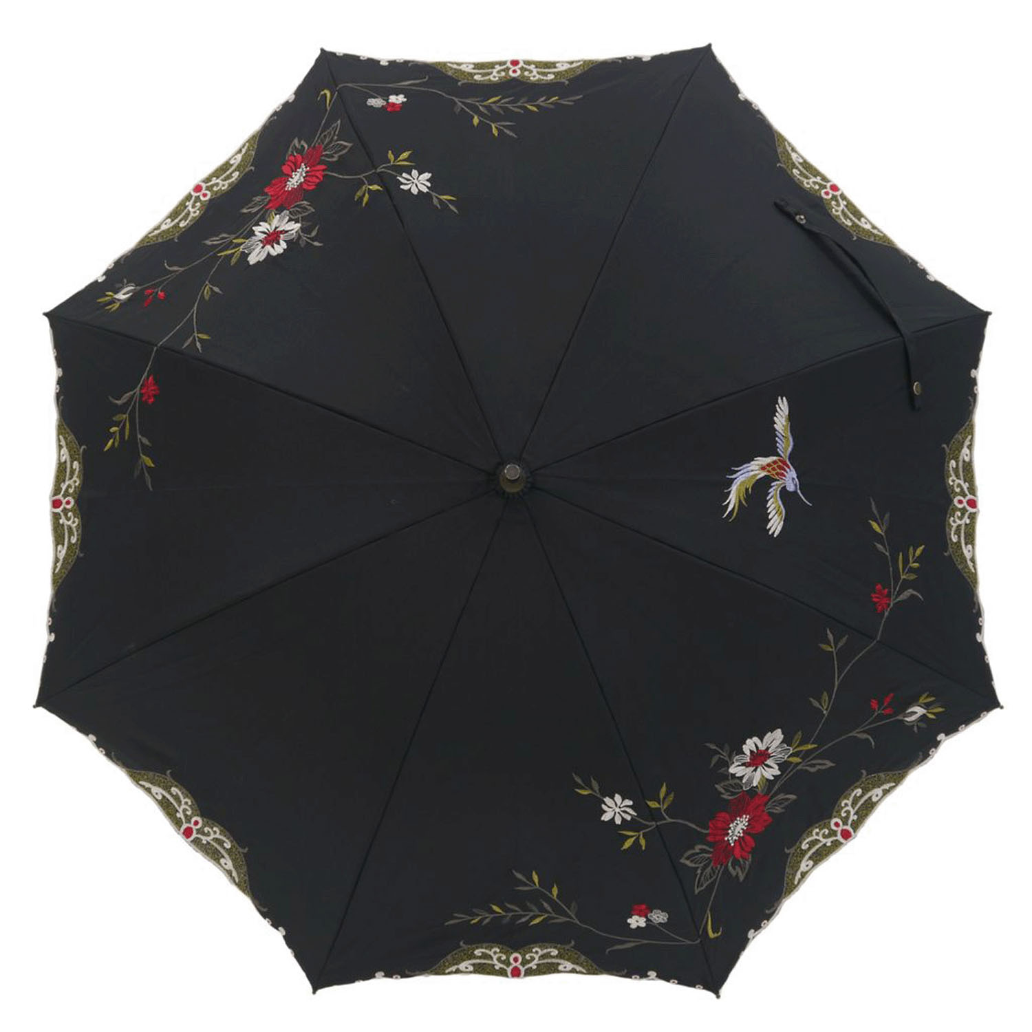 完全遮光 （晴雨兼用）女優日傘 「花鳥刺繍かわず張り」ショート長傘 - 画像7