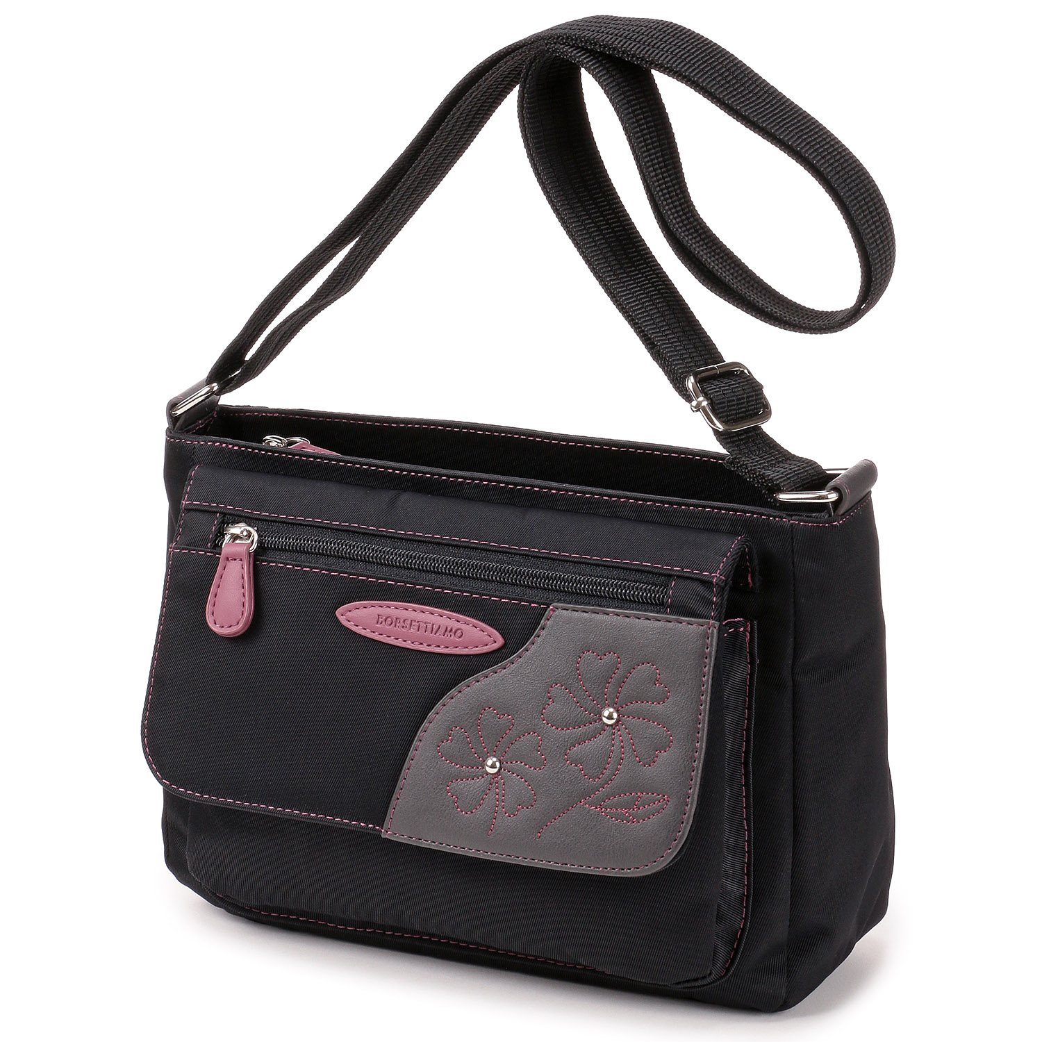 BORSETTIAMO ナイロン花刺繍ショルダーバッグ - 画像4