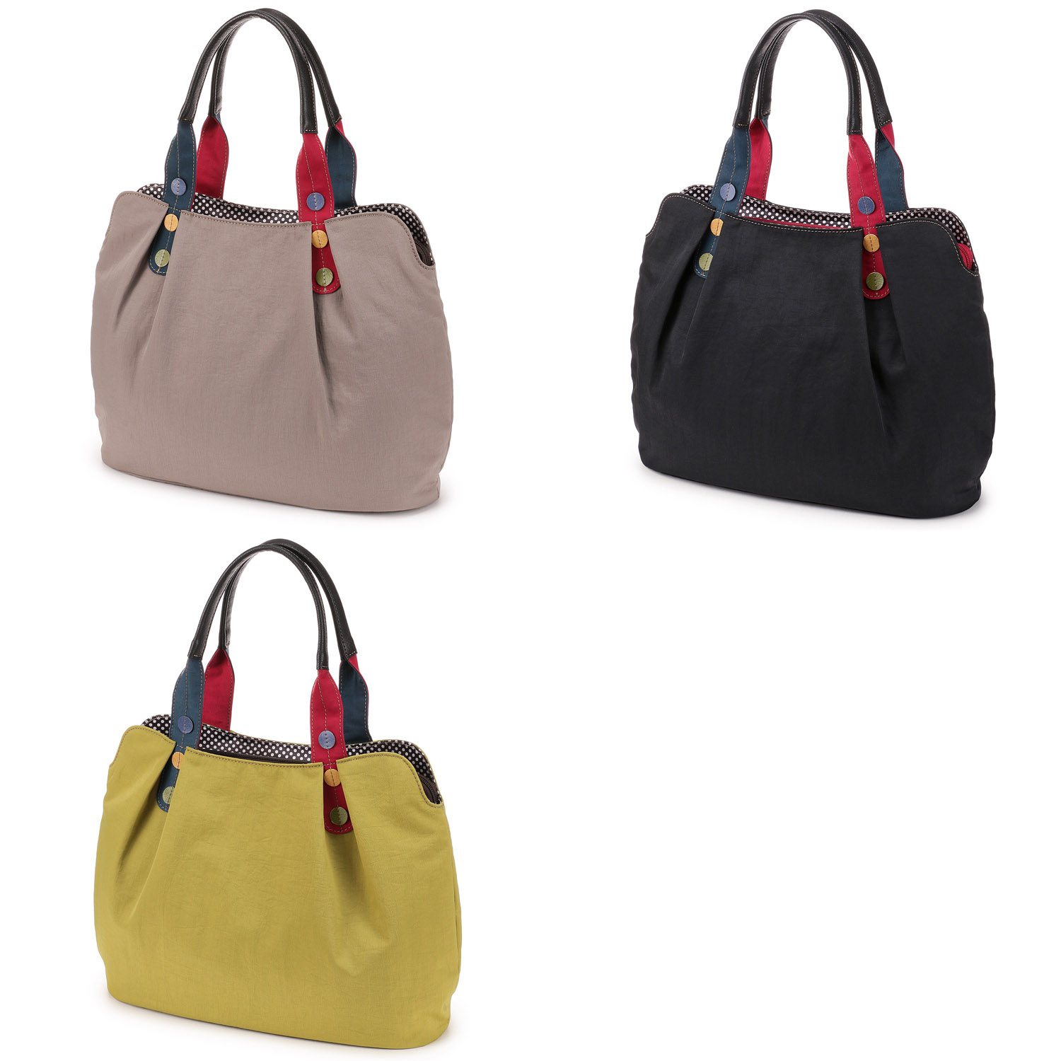 ナイロン×ドットハンドルトートバッグ