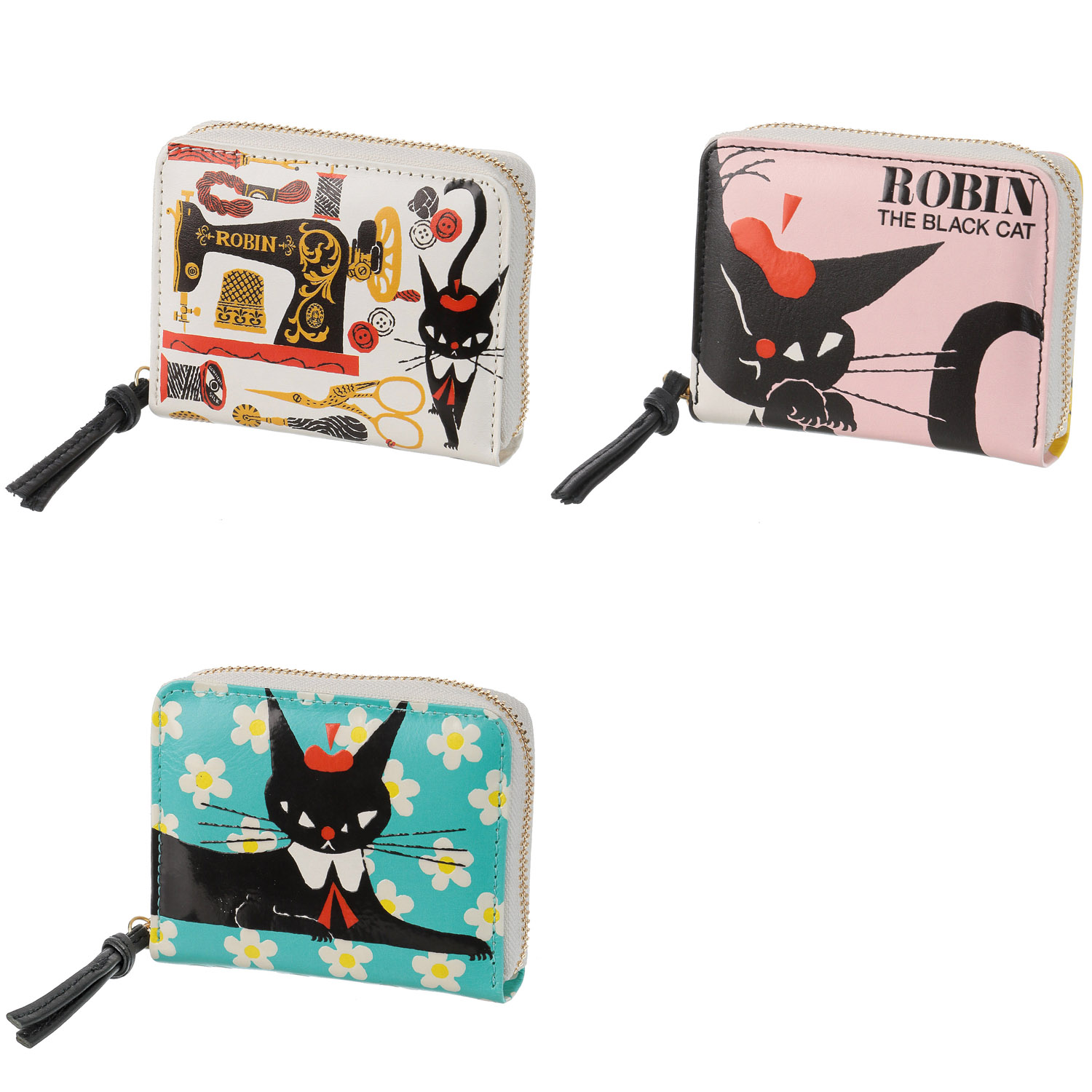 perche 黒ねこ意匠 ROBINジャバラカードウォレット