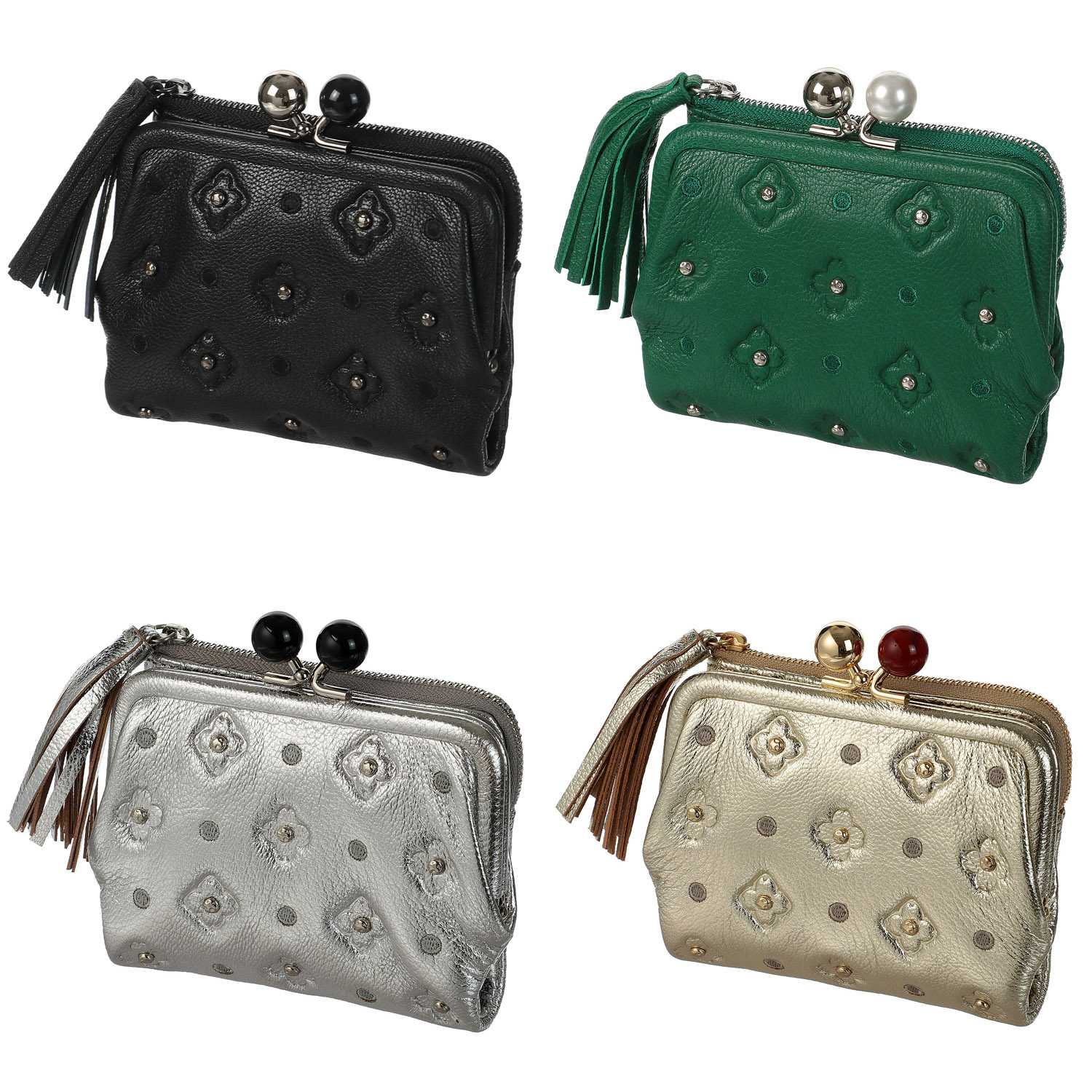 perche 桜スタッズアクリル玉2つ折がま口ウォレット