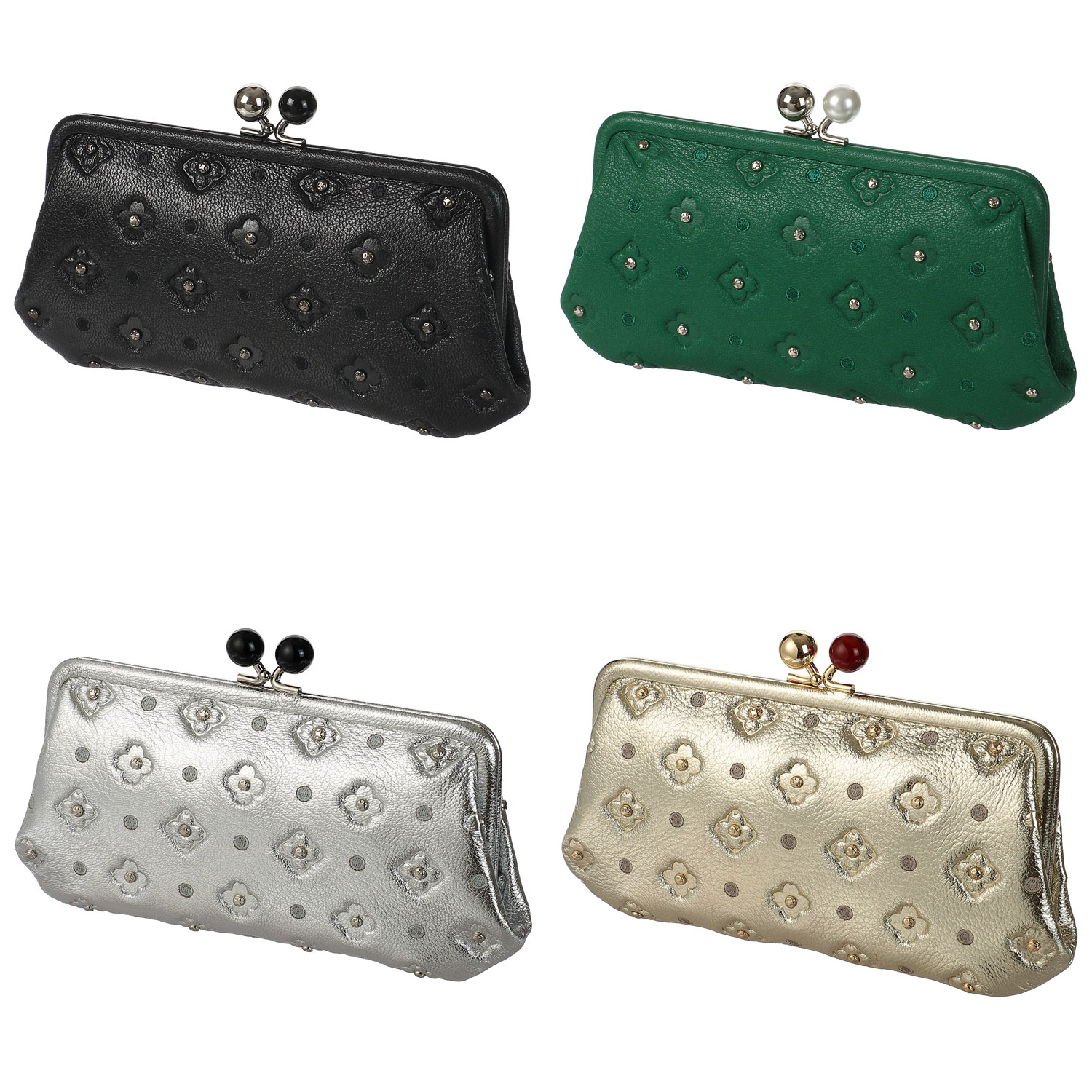 perche 桜スタッズアクリル玉がま口長財布