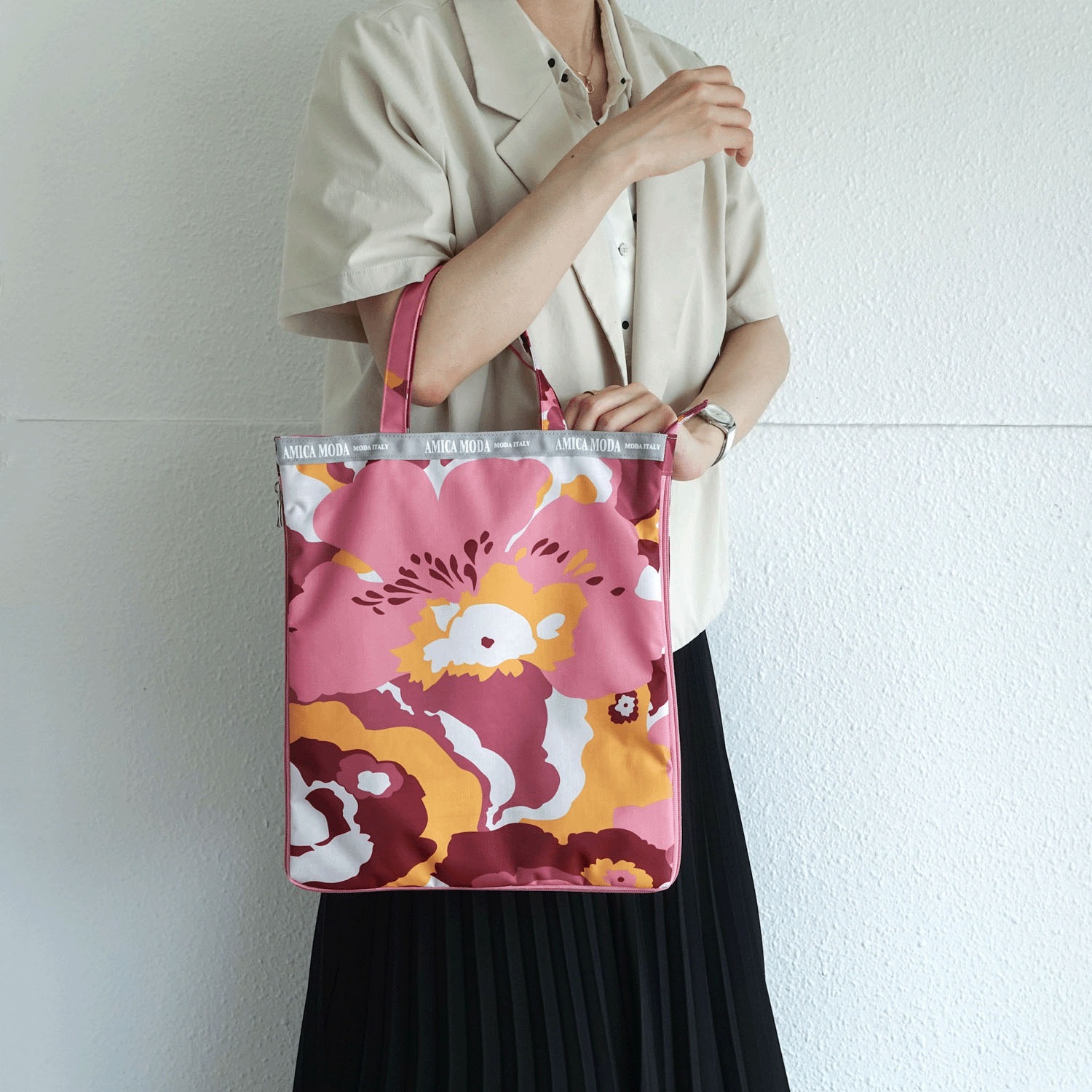 アートフラワー柄 A4拡張縦型バッグ