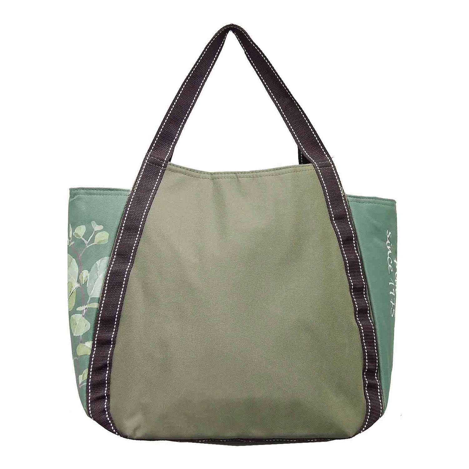 保冷グリーンボタニカル柄バルーントートバッグ - 画像3