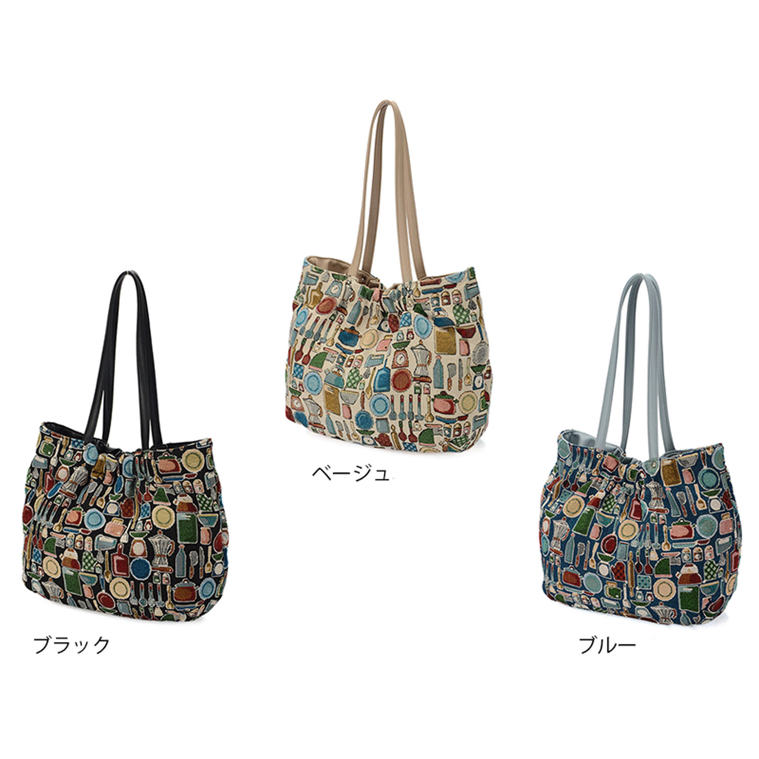 キッチン柄ゴブラン丸型トートバッグ - 画像2