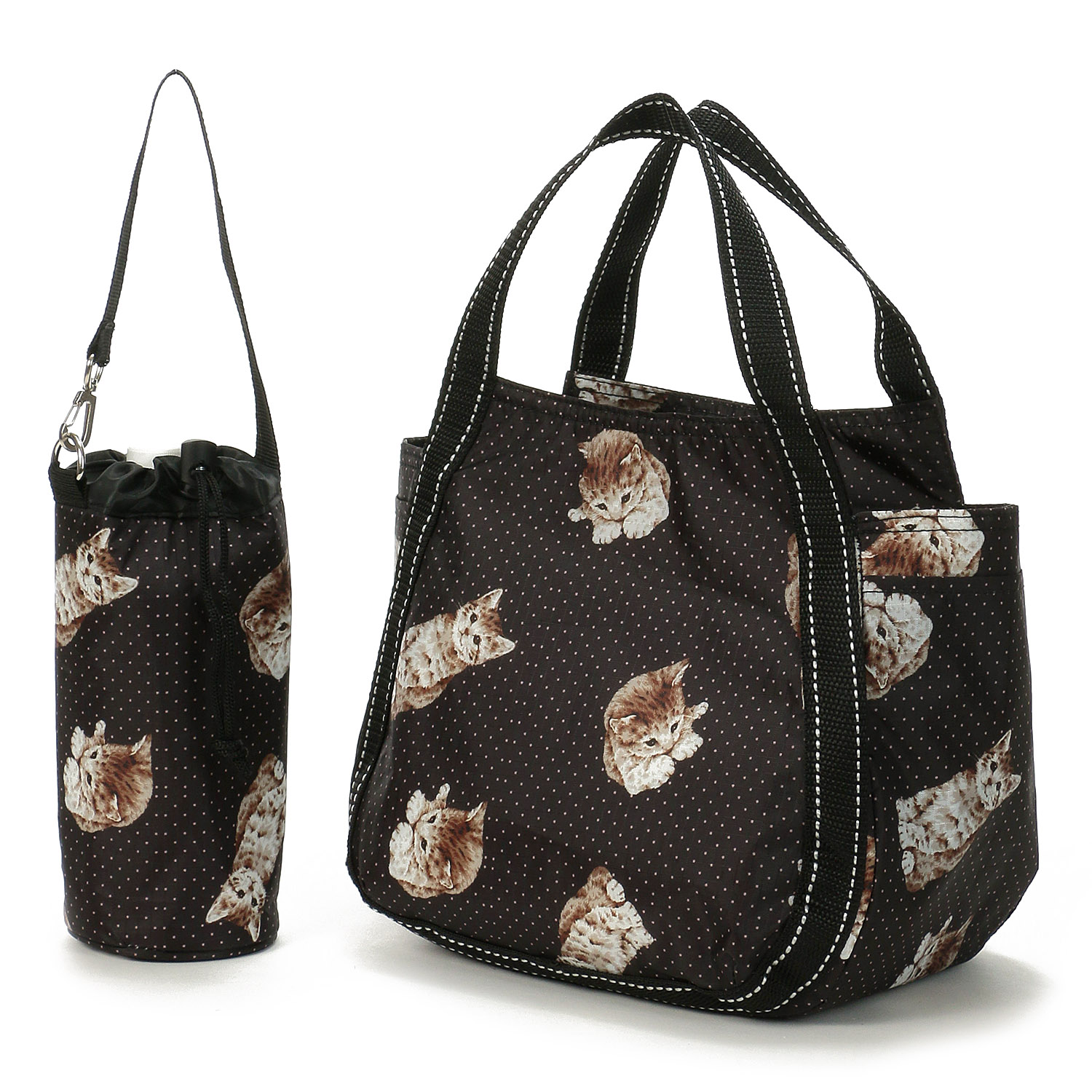 【エトワール先行販売】保冷ドット猫柄ボトル付きバッグ バルーン小 - 画像4