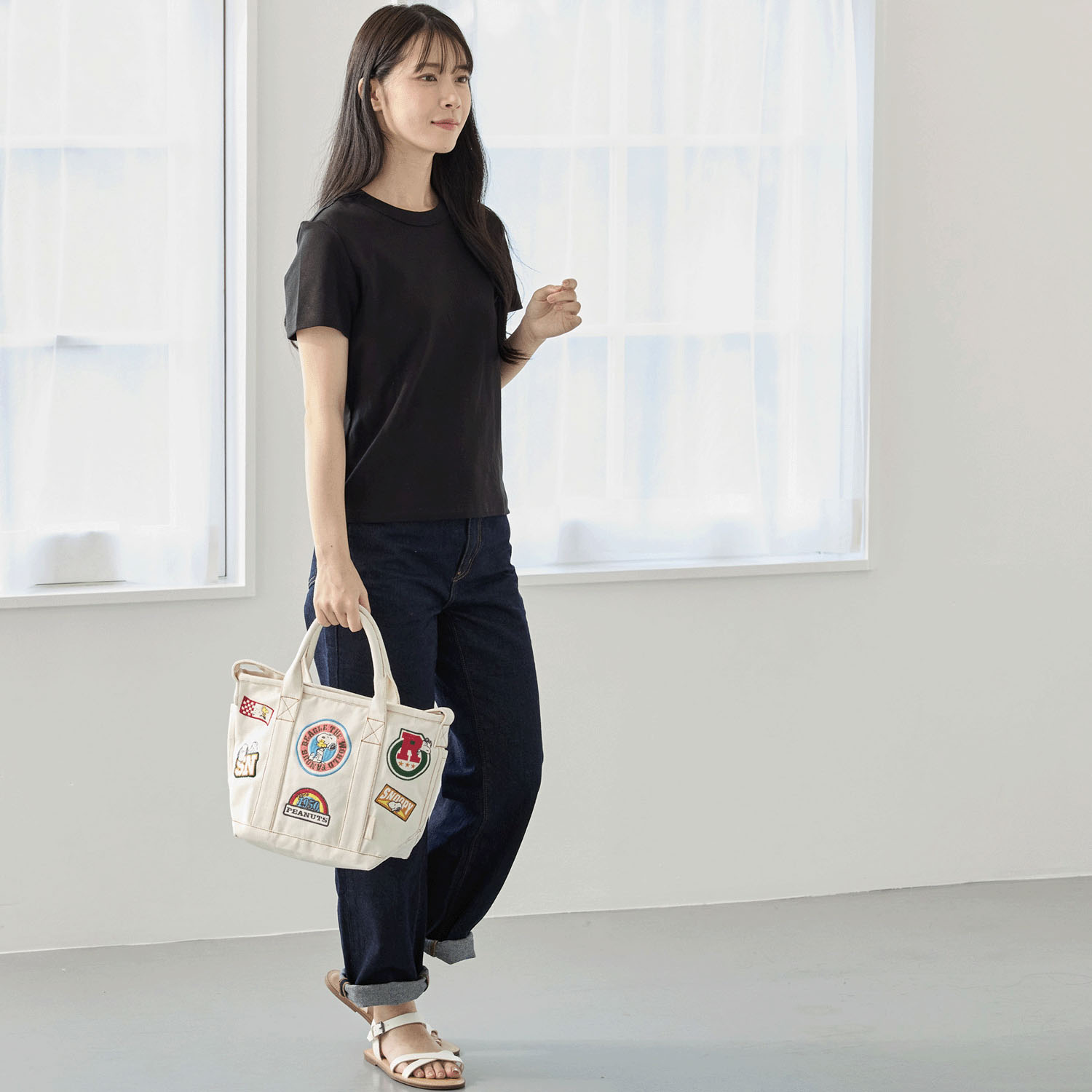 【74ー00は在庫限りで終了】ルートート PEANUTS リサイクルコットン刺繍2WAYバッグ - 画像2