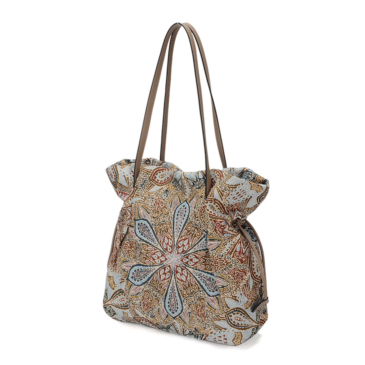 大花柄ゴブラン織巾着トートバッグ