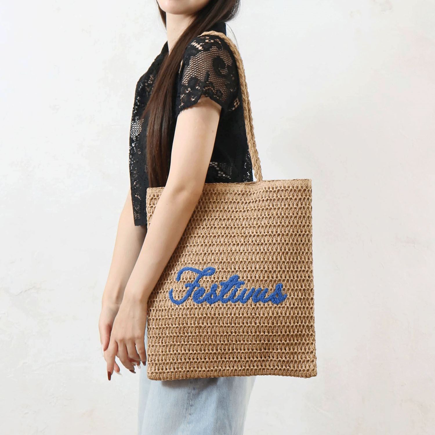 雑材サガラ刺繍フラットトートバッグ - 画像2