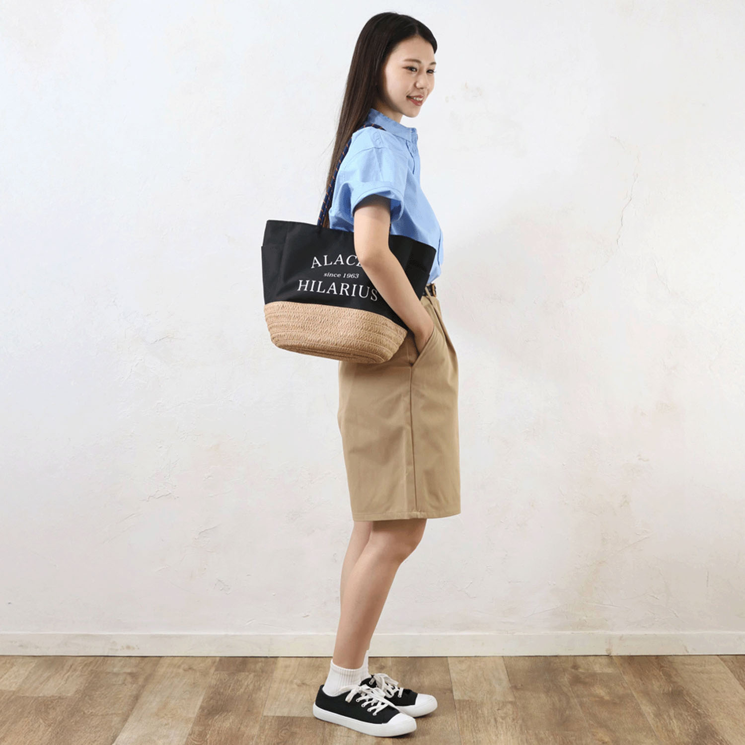 雑材パラロープハンドルロゴトートバッグ - 画像7