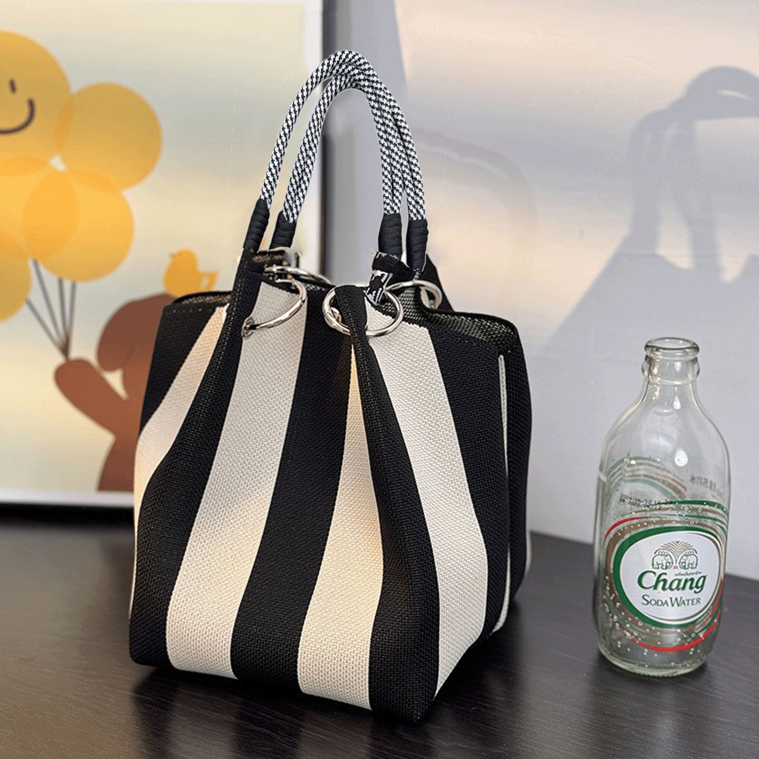 柄ものロープハンドルニットバッグ - 画像2