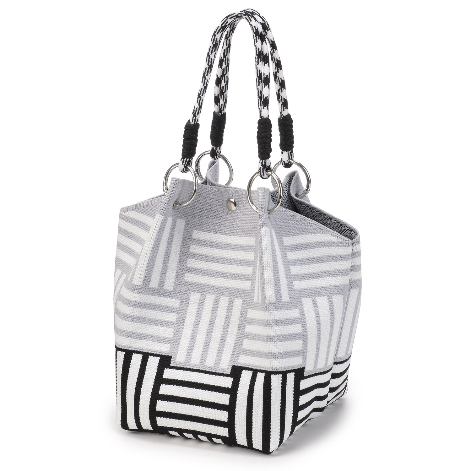 柄ものロープハンドルニットバッグ - 画像5