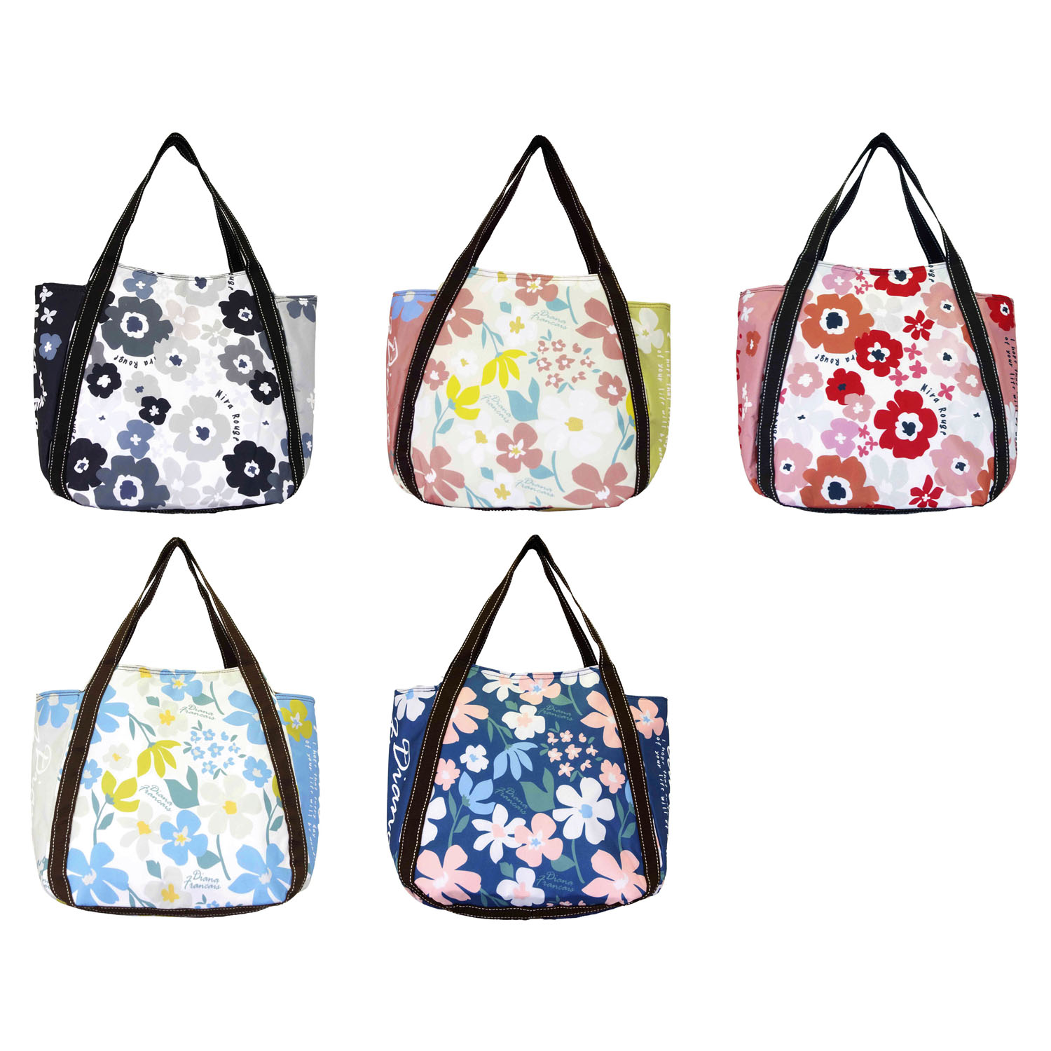 保冷北欧フラワー柄バルーントートバッグ