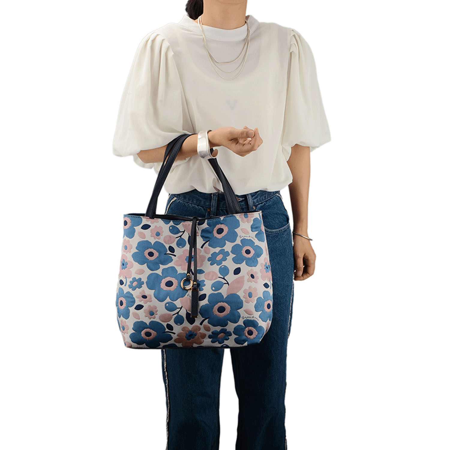 北欧花柄金具付トートバッグ