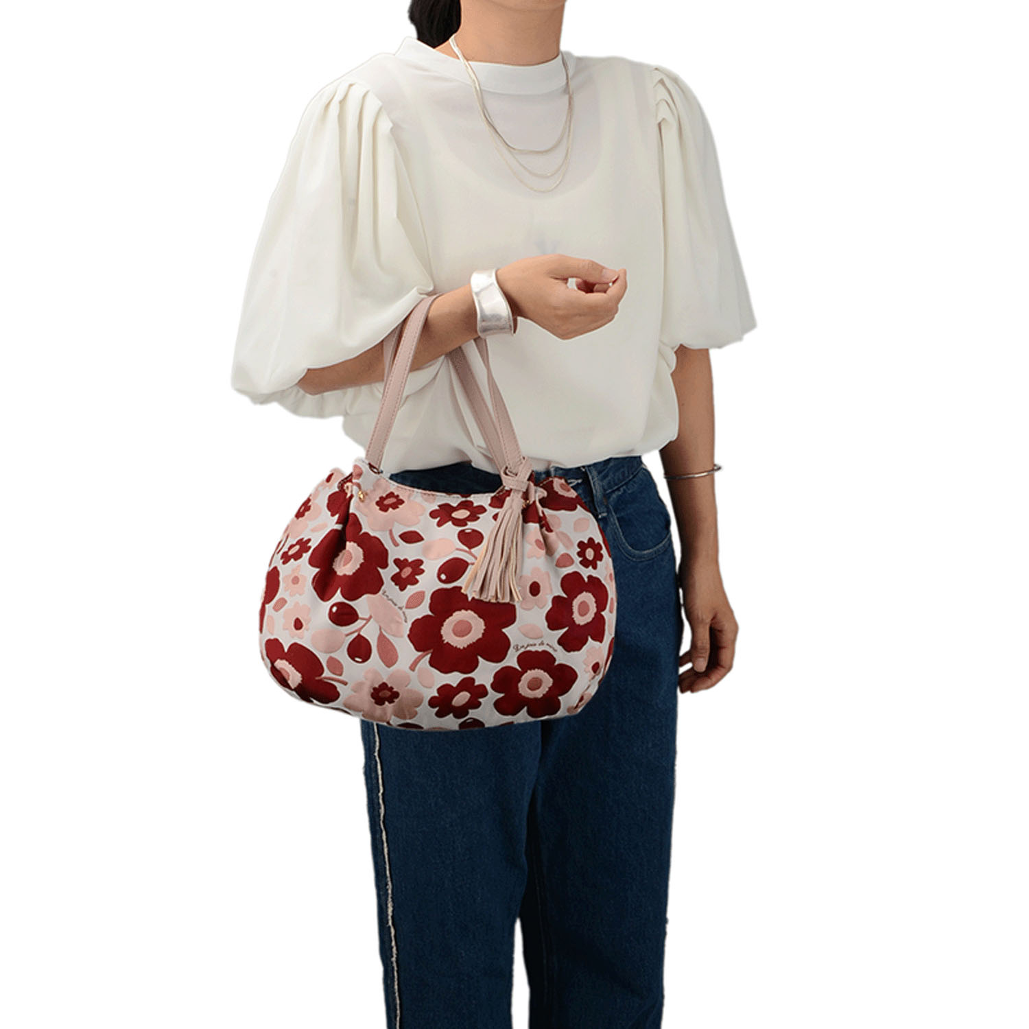 北欧花柄バルーン型バッグ