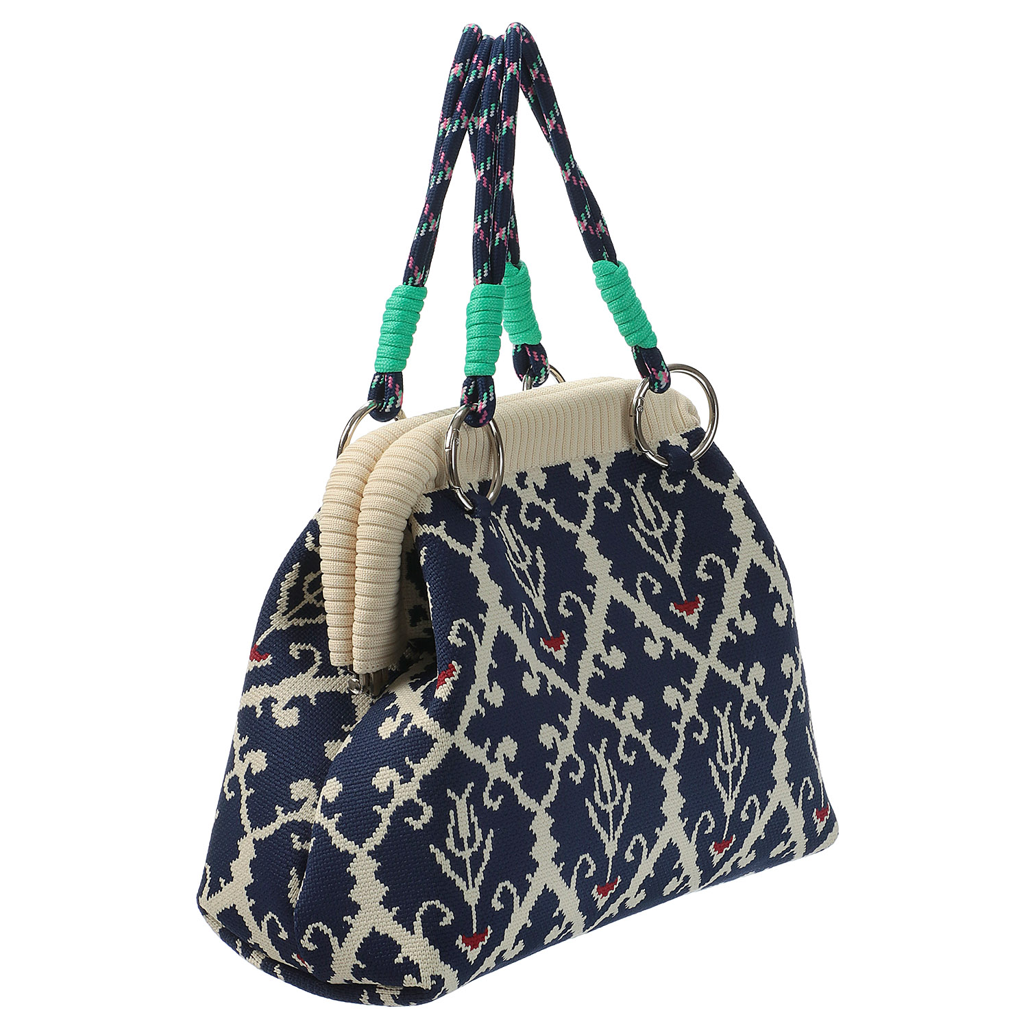 柄物がま口型ニットバッグ - 画像8