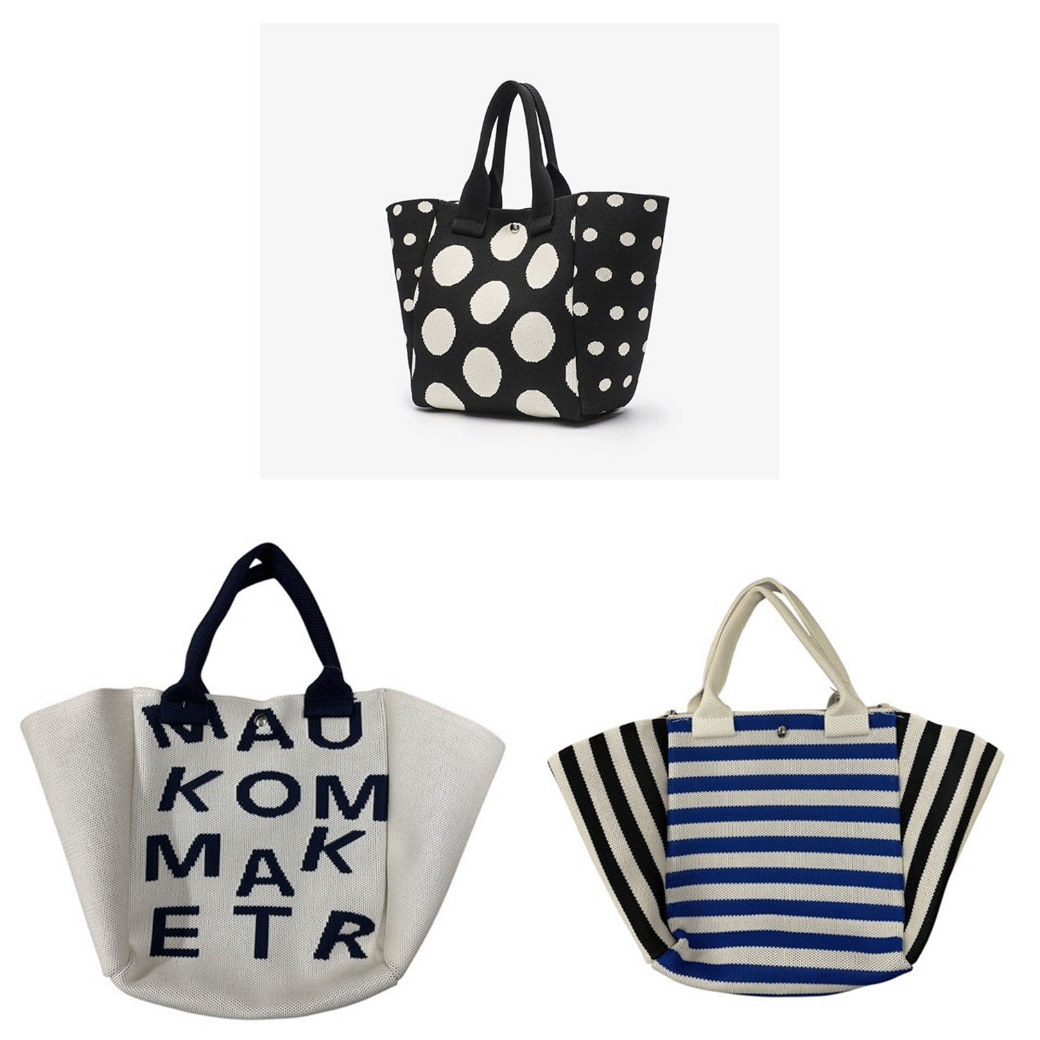 柄物バケツ型ニットバッグ - 画像1