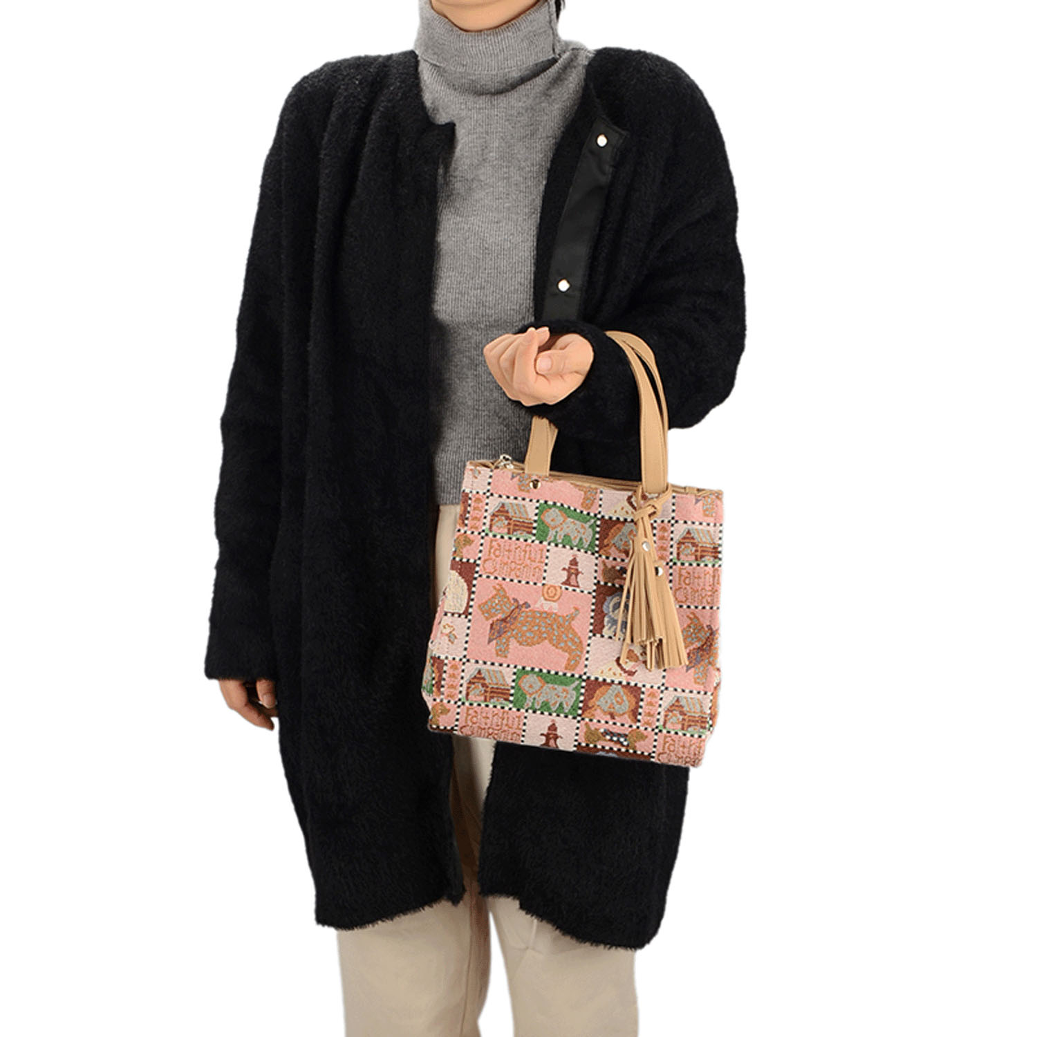 犬柄ゴブランスクエア型バッグ