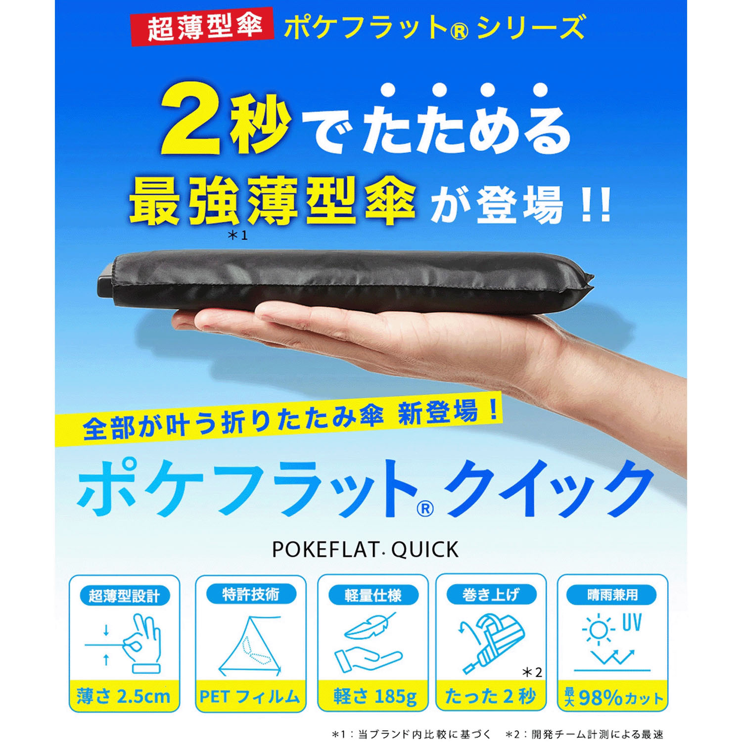 【薄さとたたみやすさ、両方を兼ね備えた傘】 ポケフラットクイック 折傘