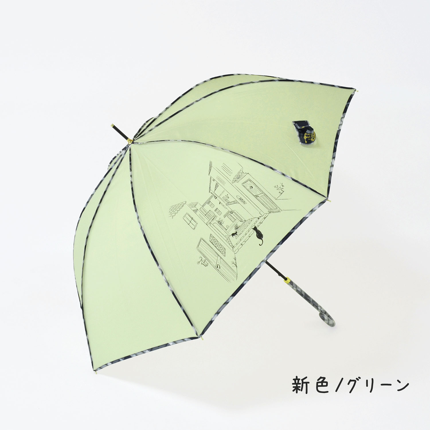 60cm耐風 チェックパイピングと猫長傘 - 画像3