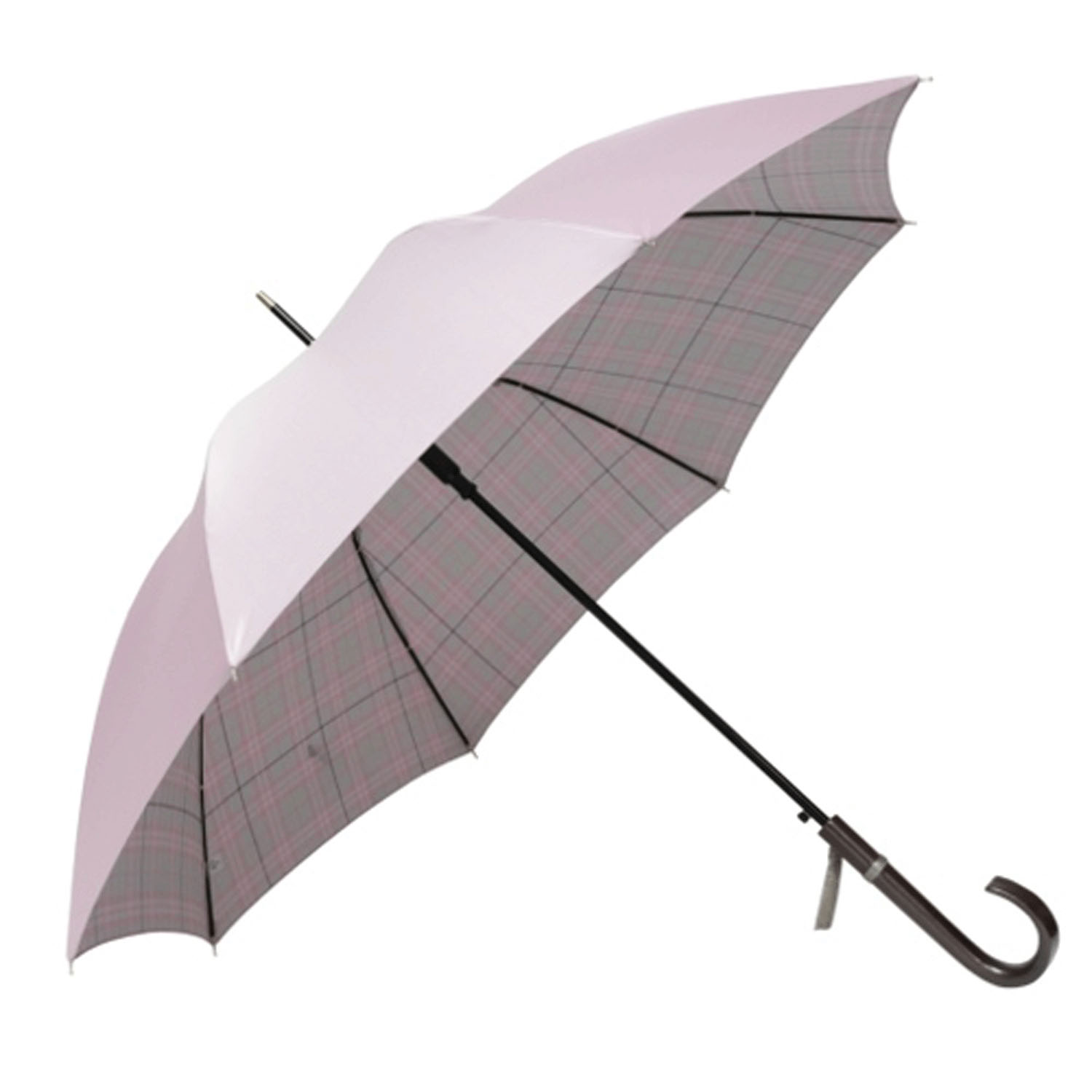 サテン両面格子プリント長傘 - 画像2