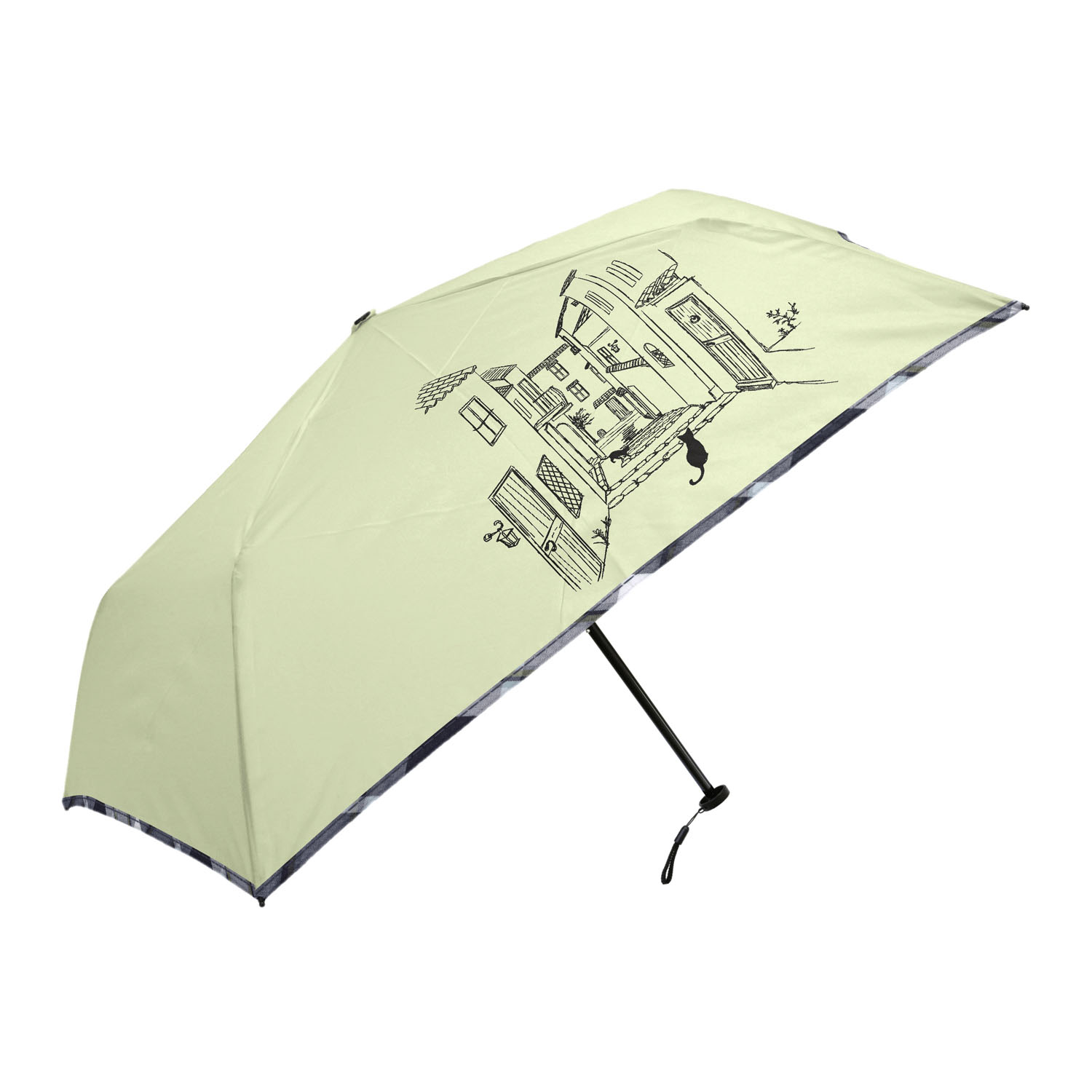 チェックパイピングと猫 軽量ミニ傘 - 画像4