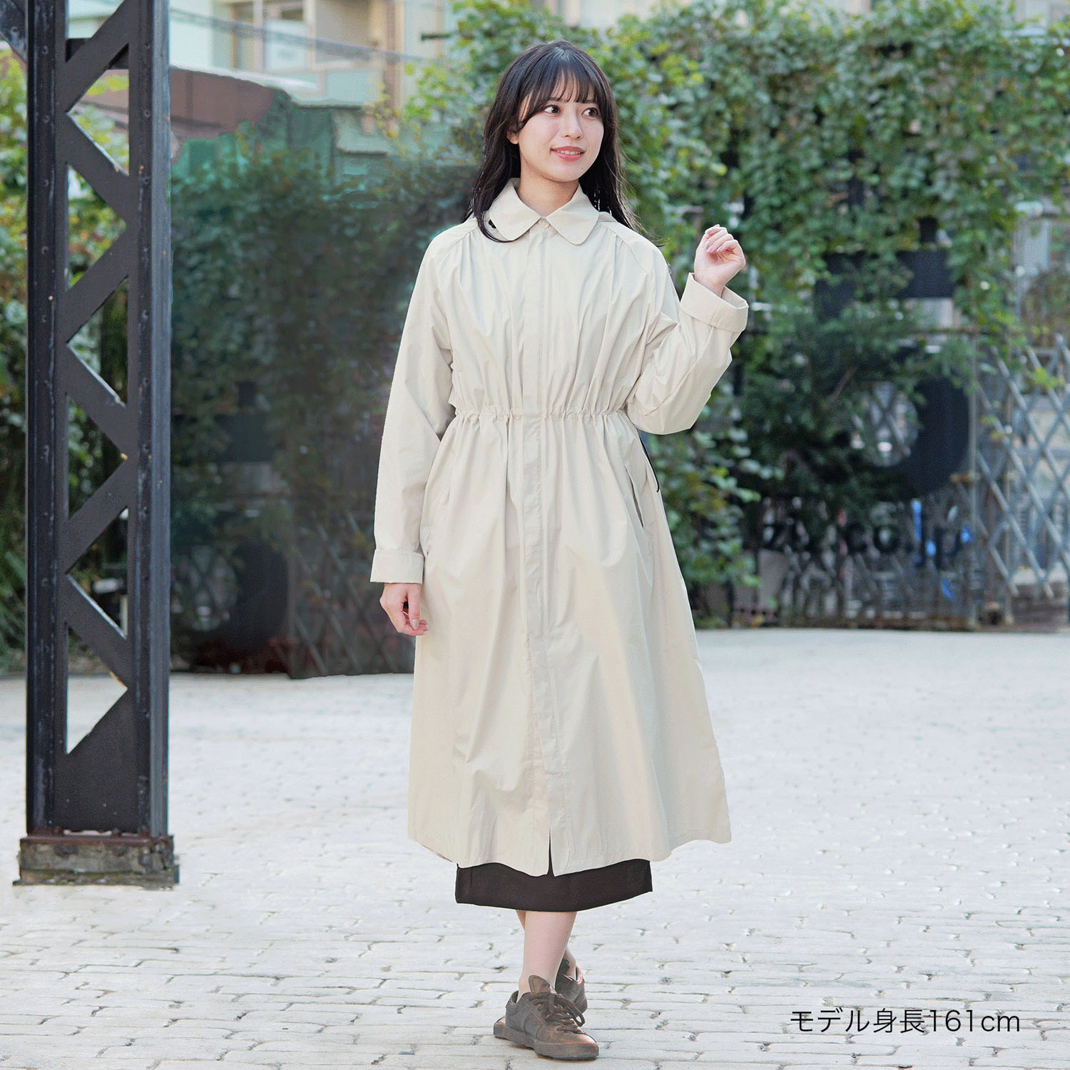 【ピーチドロップ】ギャザースレンカラーレインコート - 画像1